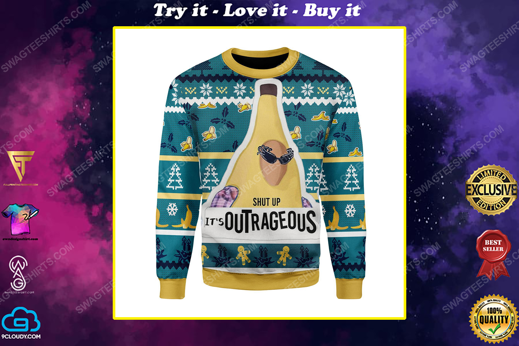 Banana liam payne shut up it's outrageous ugly christmas sweater