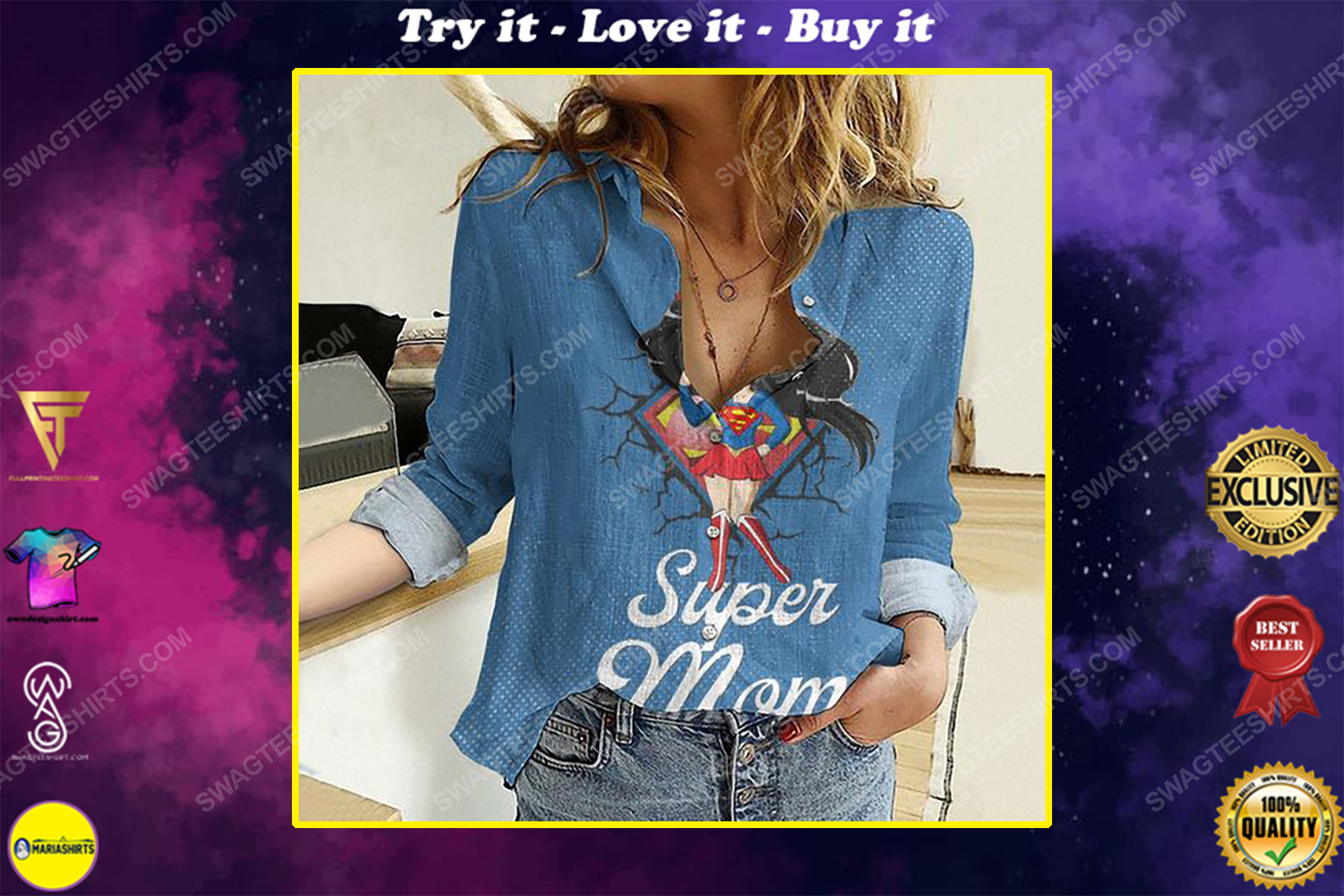Wonder woman wonder mom fully printed poly cotton casual shirt