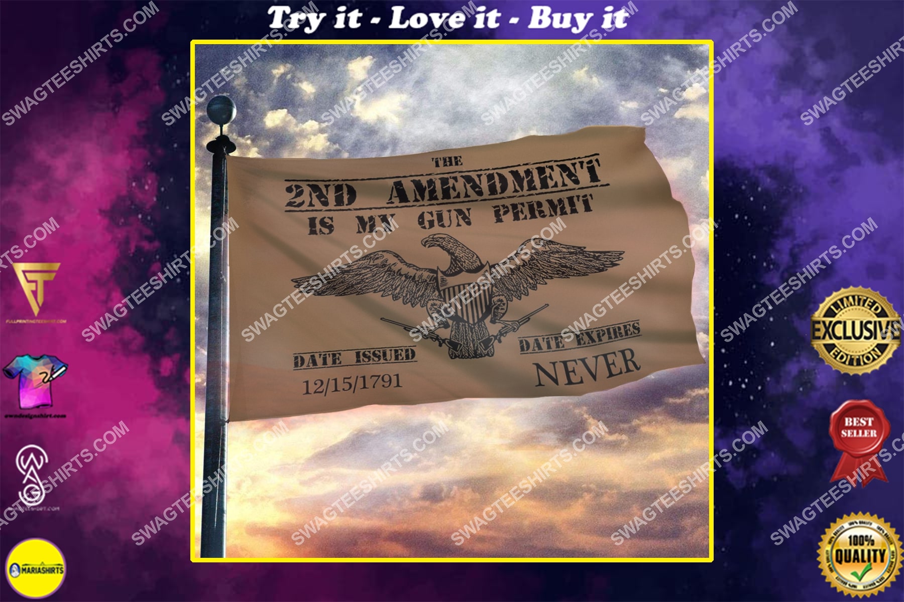 2nd amendment is my gun permit second amendment patriotic politics flag