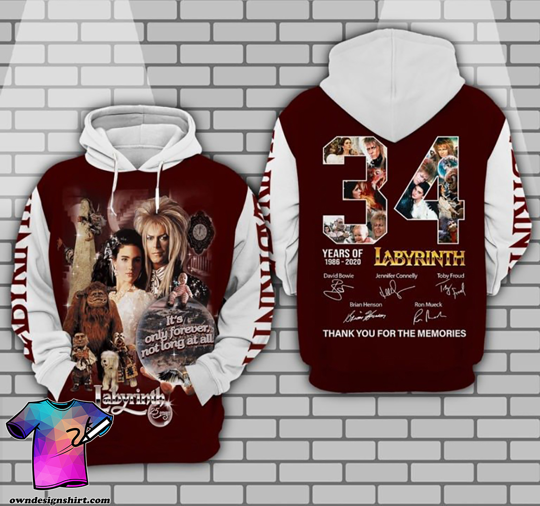 34 years of 1986 2020 labyrinth thank you for the memories full printing shirt