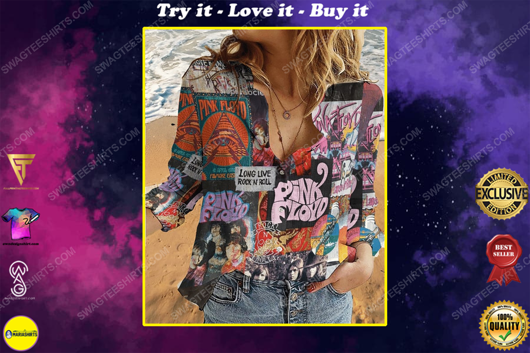 Pink floyd psychedelic rock fully printed poly cotton casual shirt