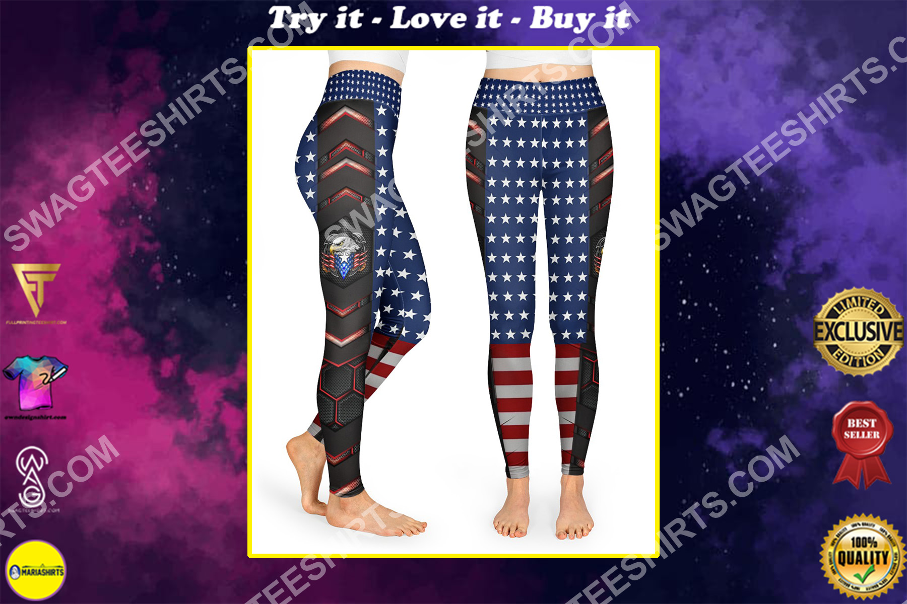 4th of july american eagle flag all over printed high waist leggings