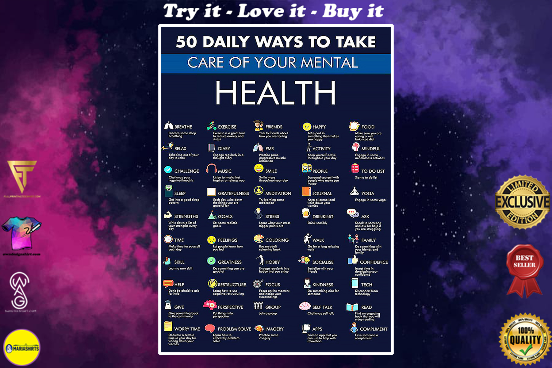 50 daily ways to take care your mental health poster