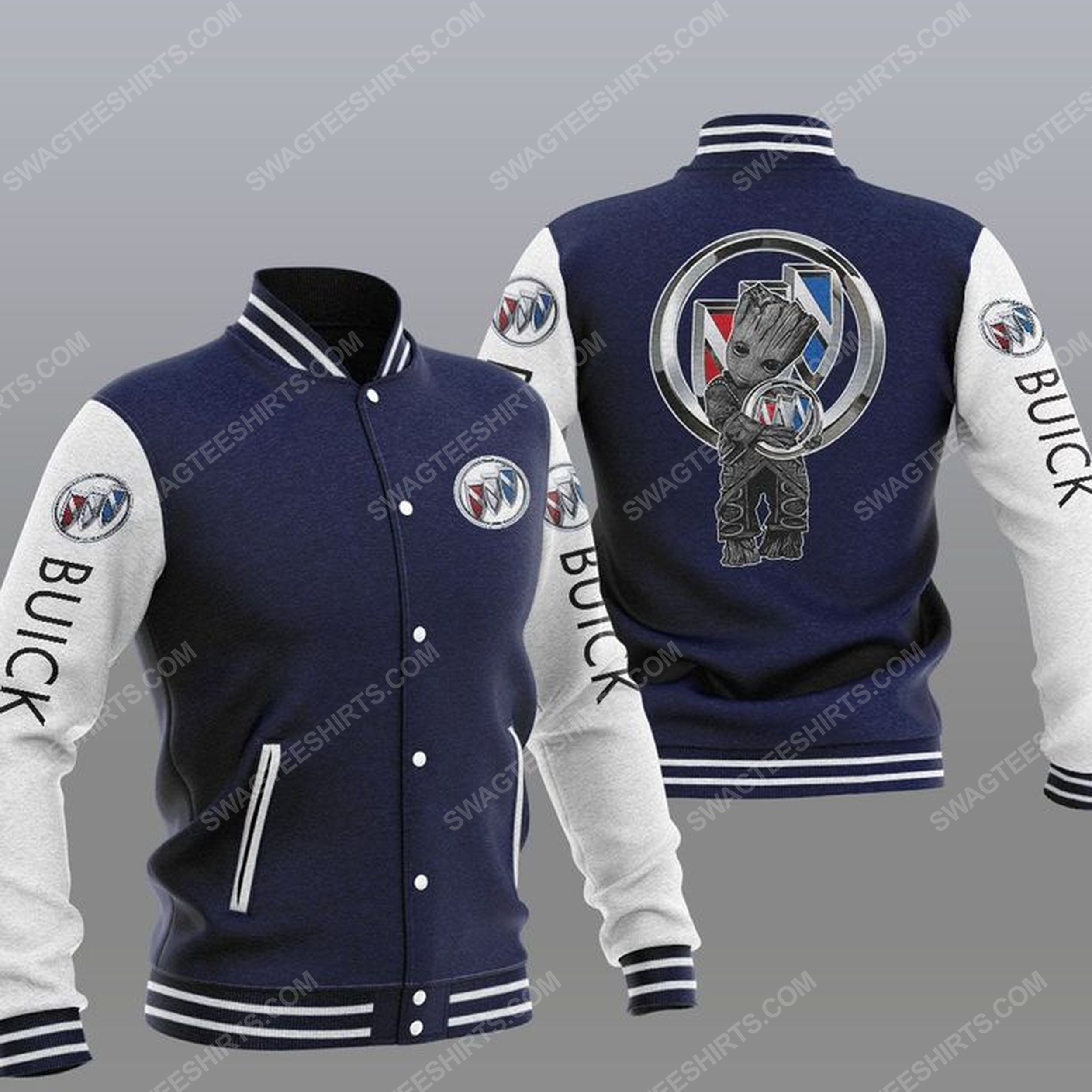 Baby groot and buick all over print baseball jacket - navy 1