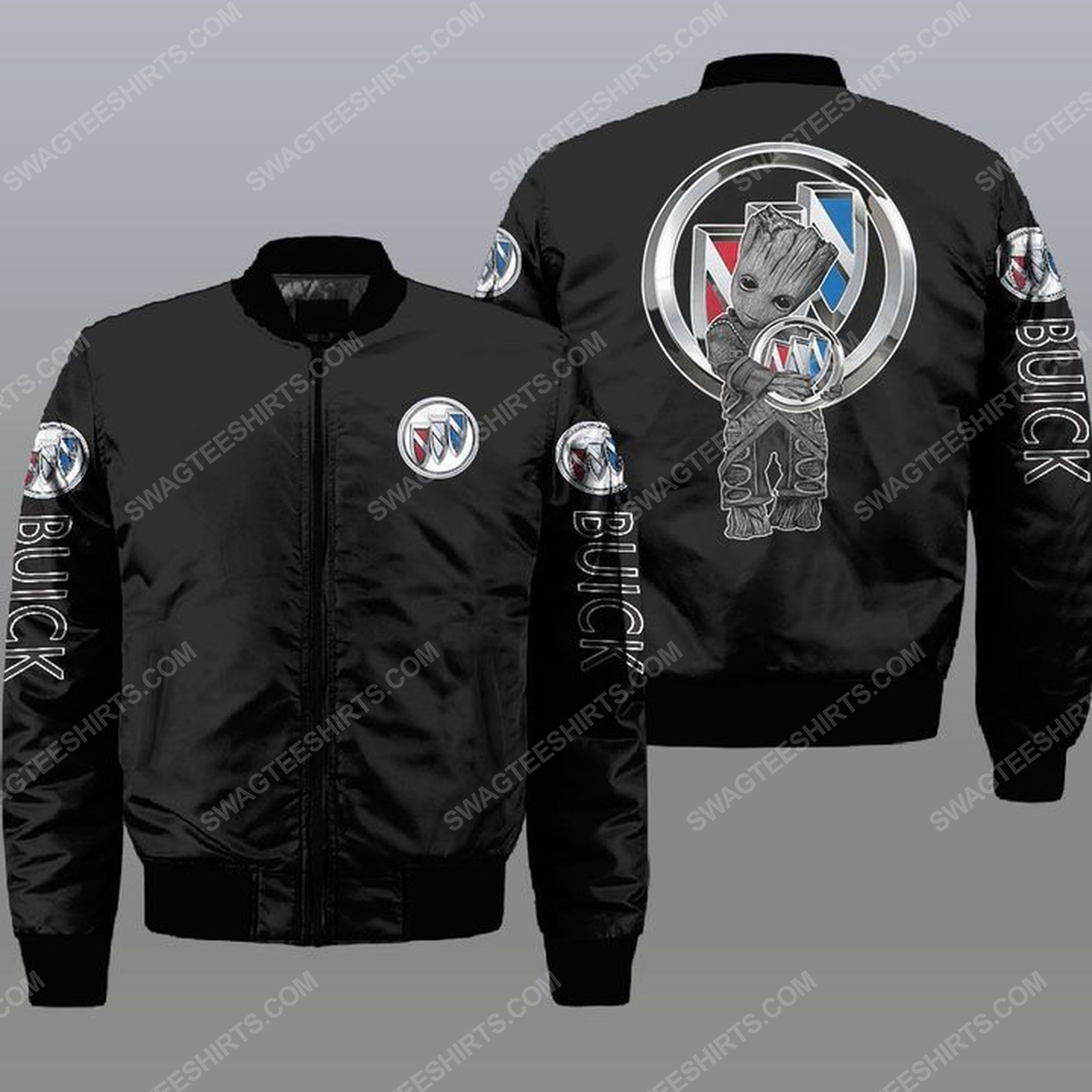 Baby groot and buick all over print bomber jacket - black 1