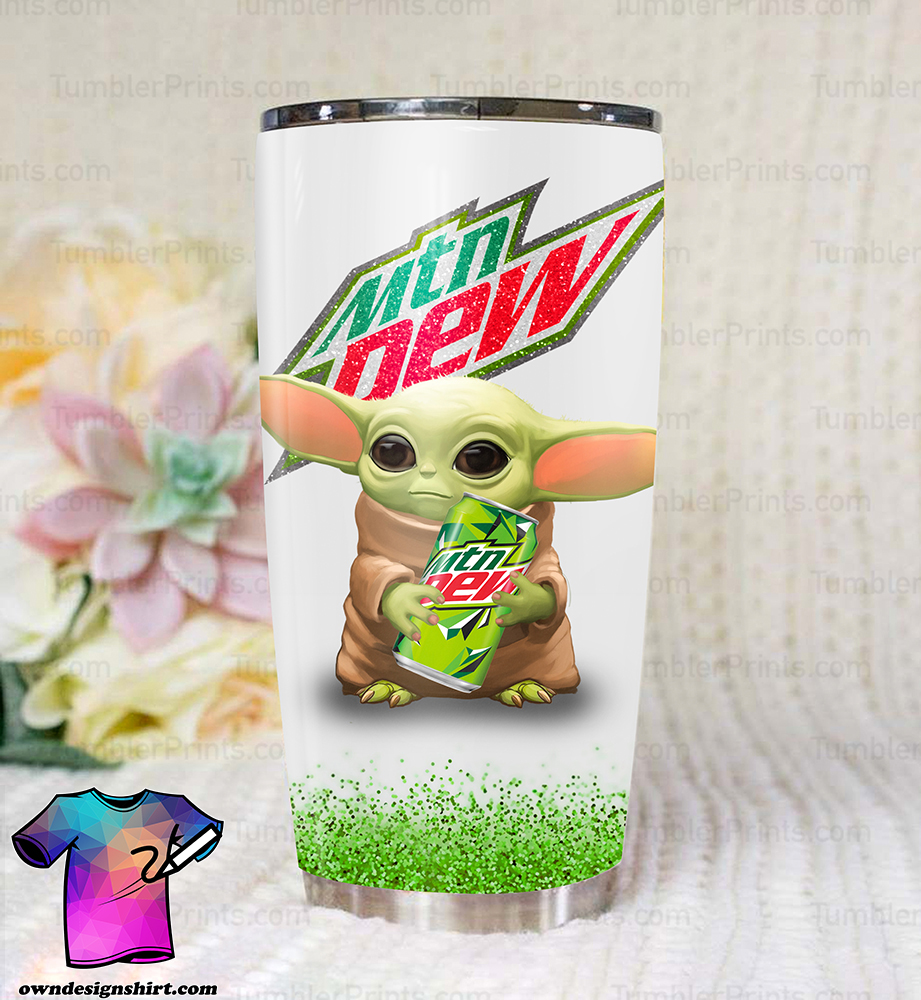 Baby yoda and mountain dew full over printed tumbler
