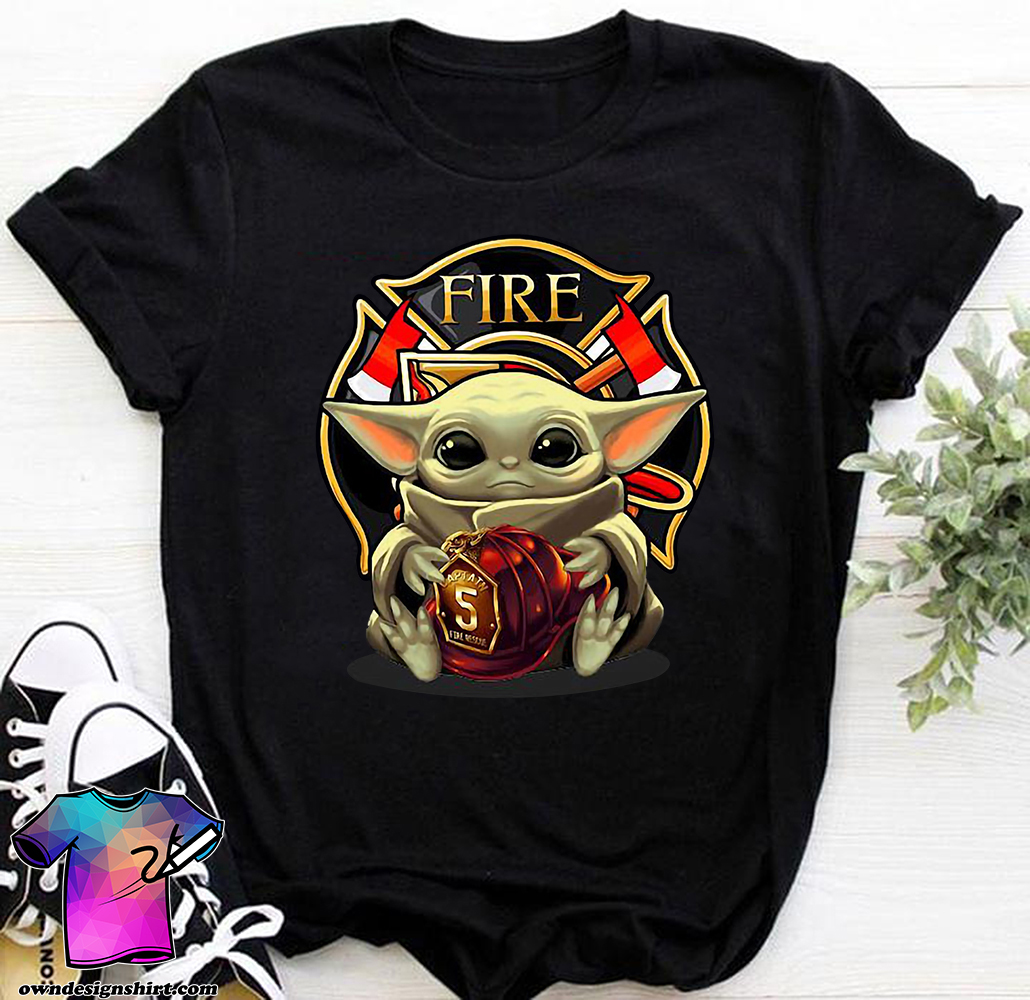 Baby yoda hug firefighter shirt