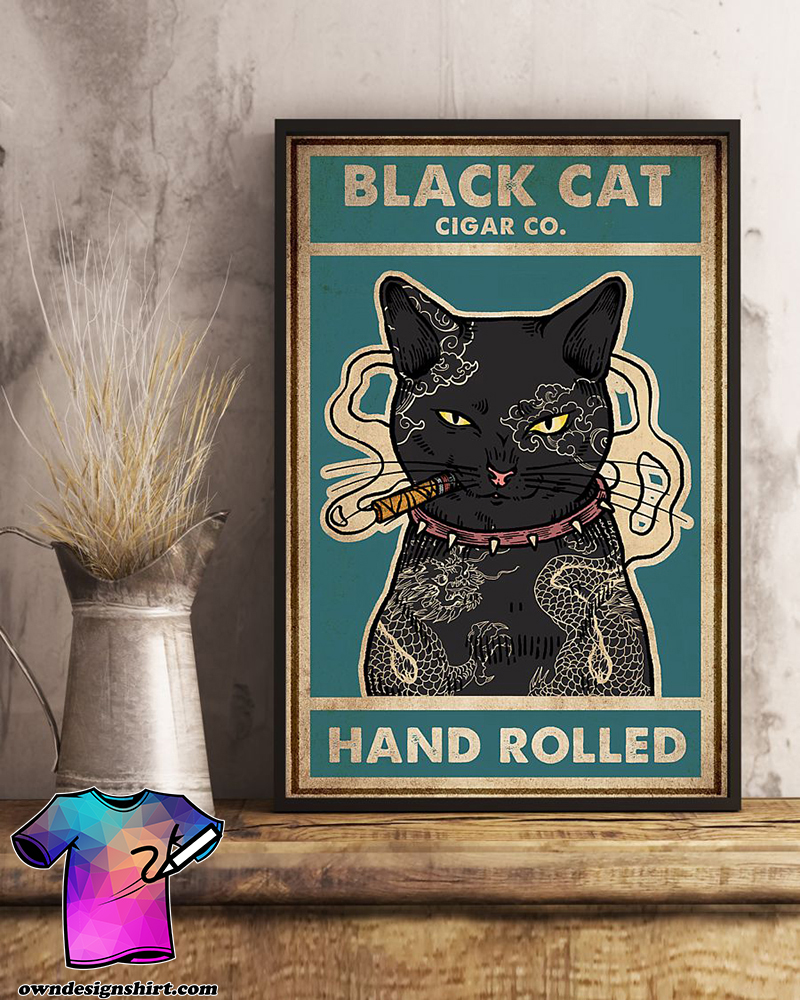 Black cat cigar co hand rolled vintage poster