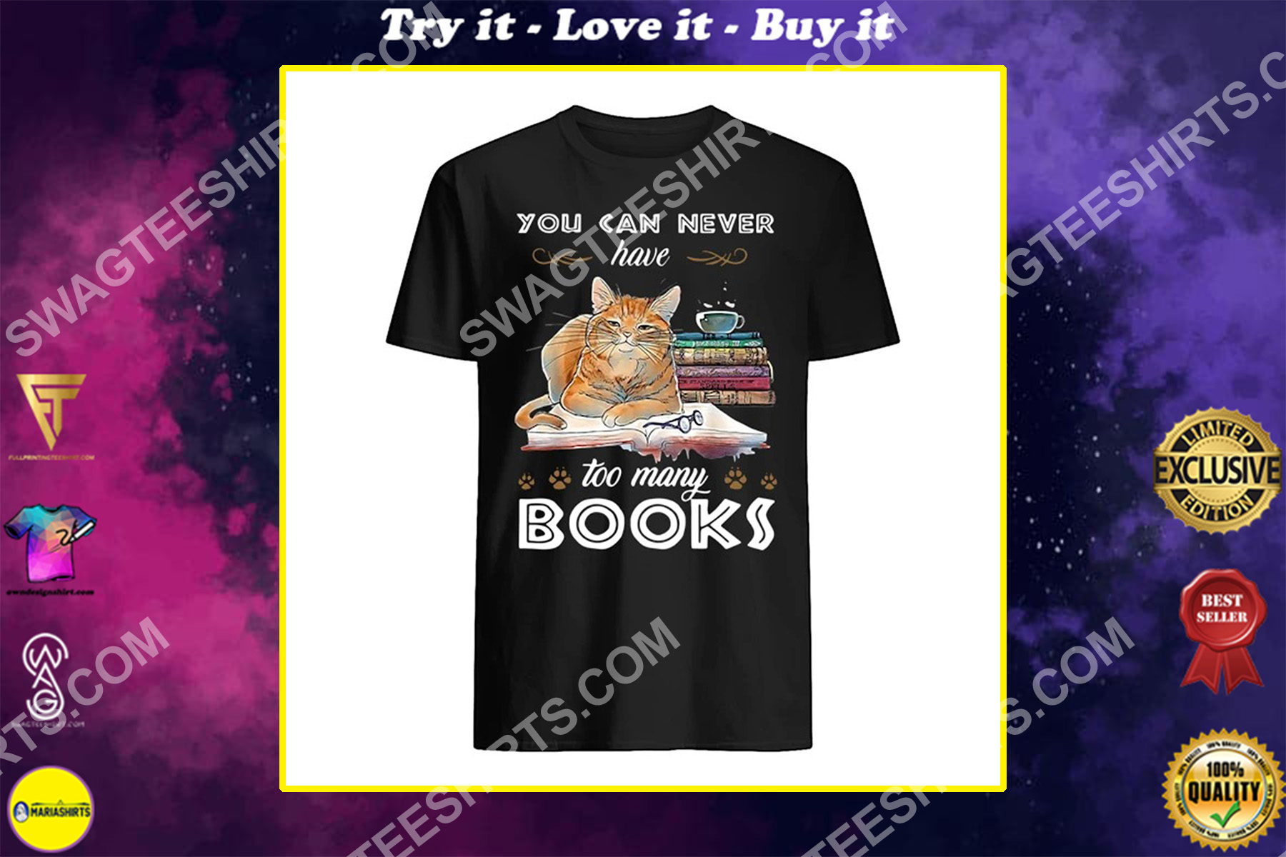 Cat You Can Never Have Too Many Books Shirt