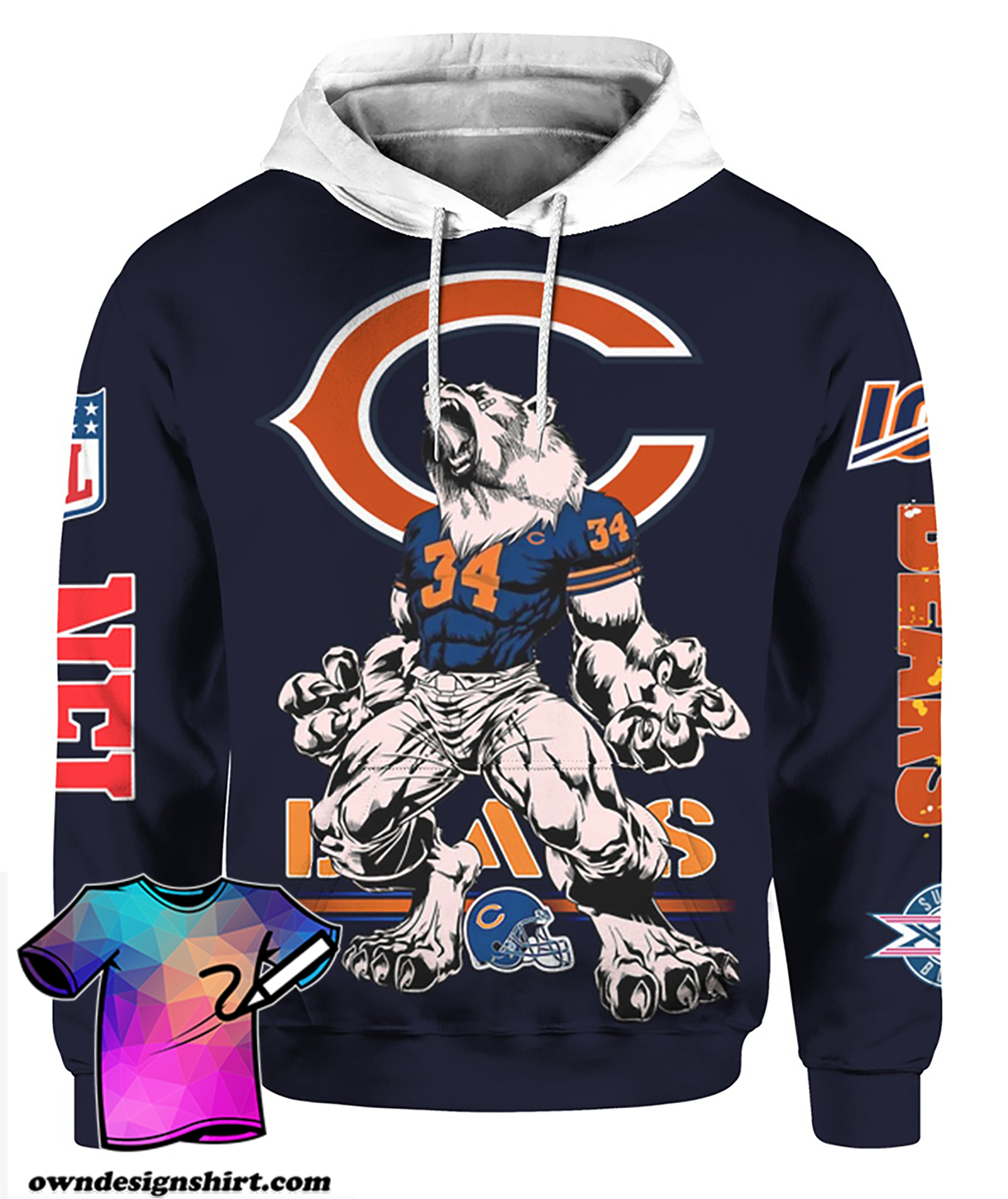 Chicago bears mascot all over print hoodie
