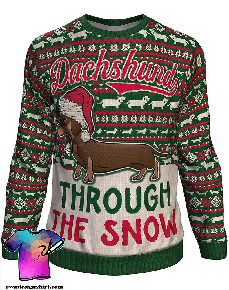 Christmas dachshund through the snow all over print sweater