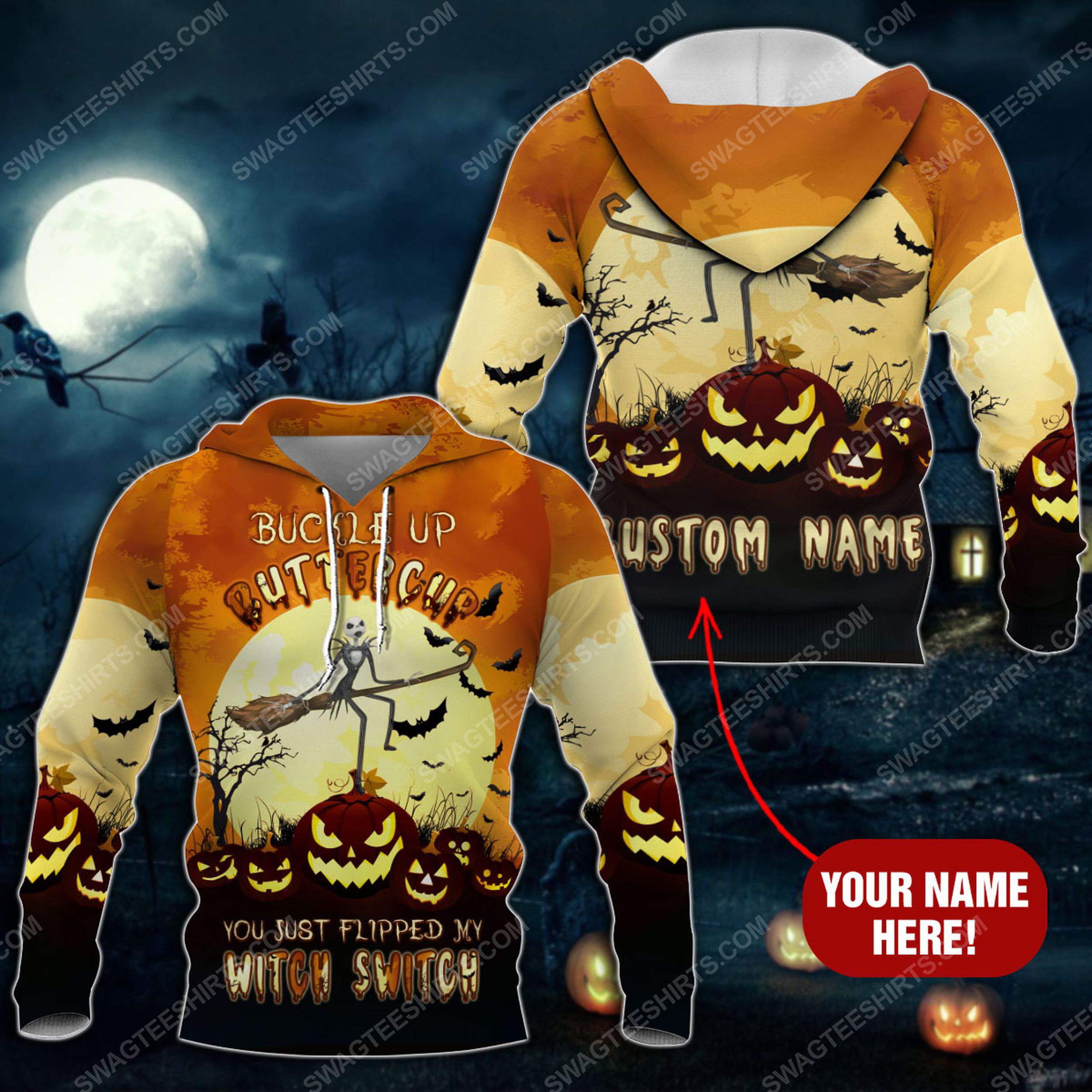Custom buckle up buttercup you just flipped my witch switch pumpkin halloween shirt 2(1)