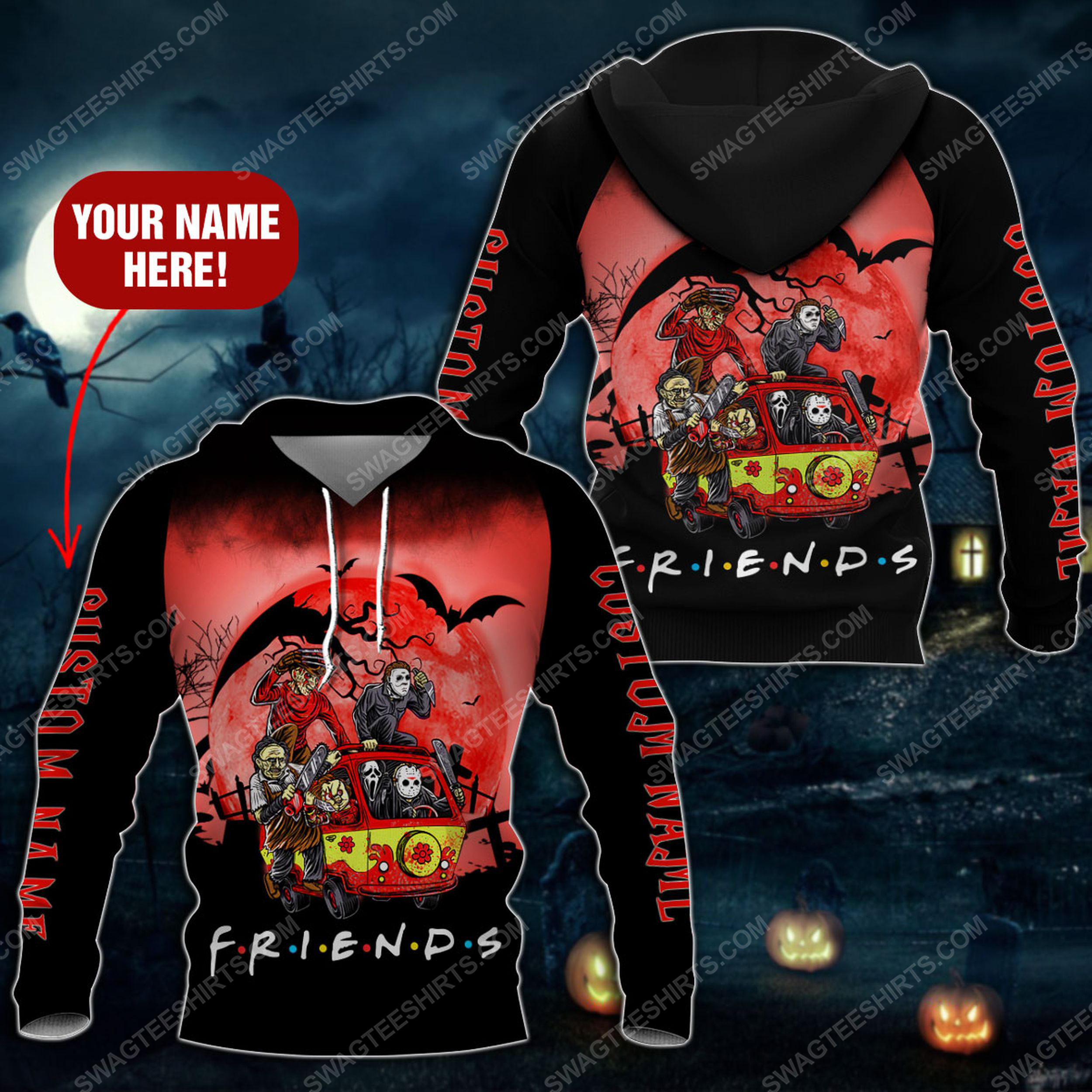 Custom halloween horror movie villains friends tv show full printing shirt 2(1)