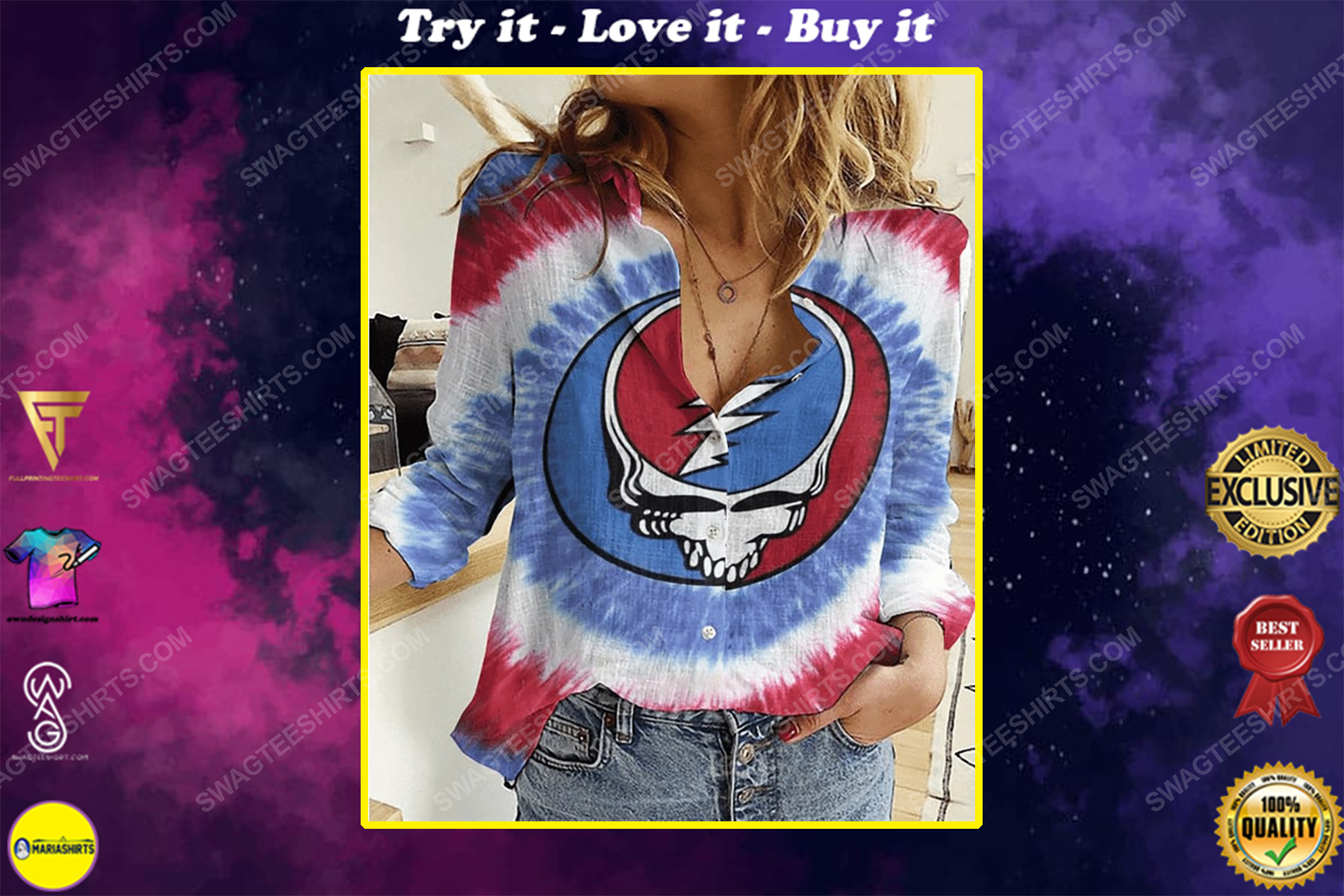 Grateful dead colorful fully printed poly cotton casual shirt
