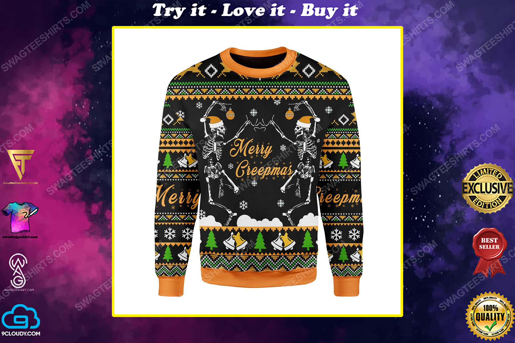 Merry creepmas skull dancing ugly christmas sweater