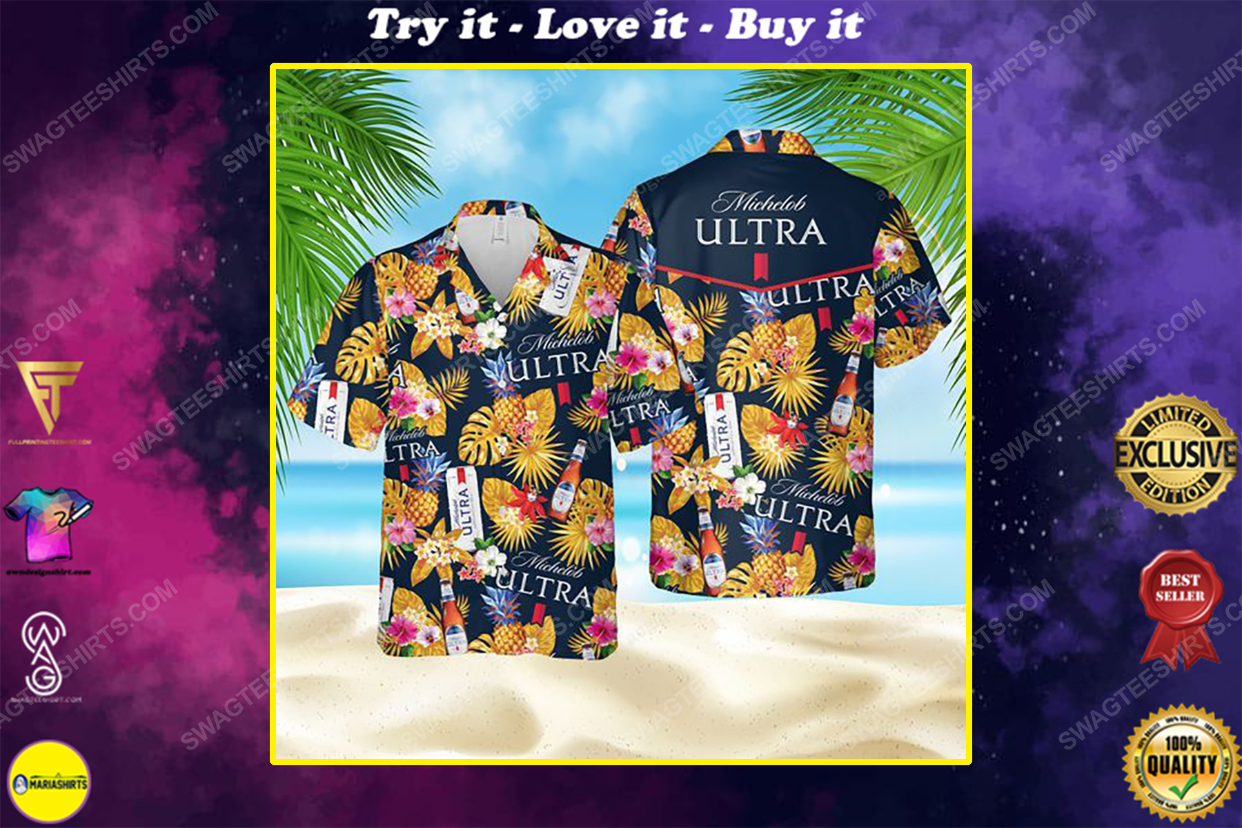 Floral michelob ultra beer summer party hawaiian shirt