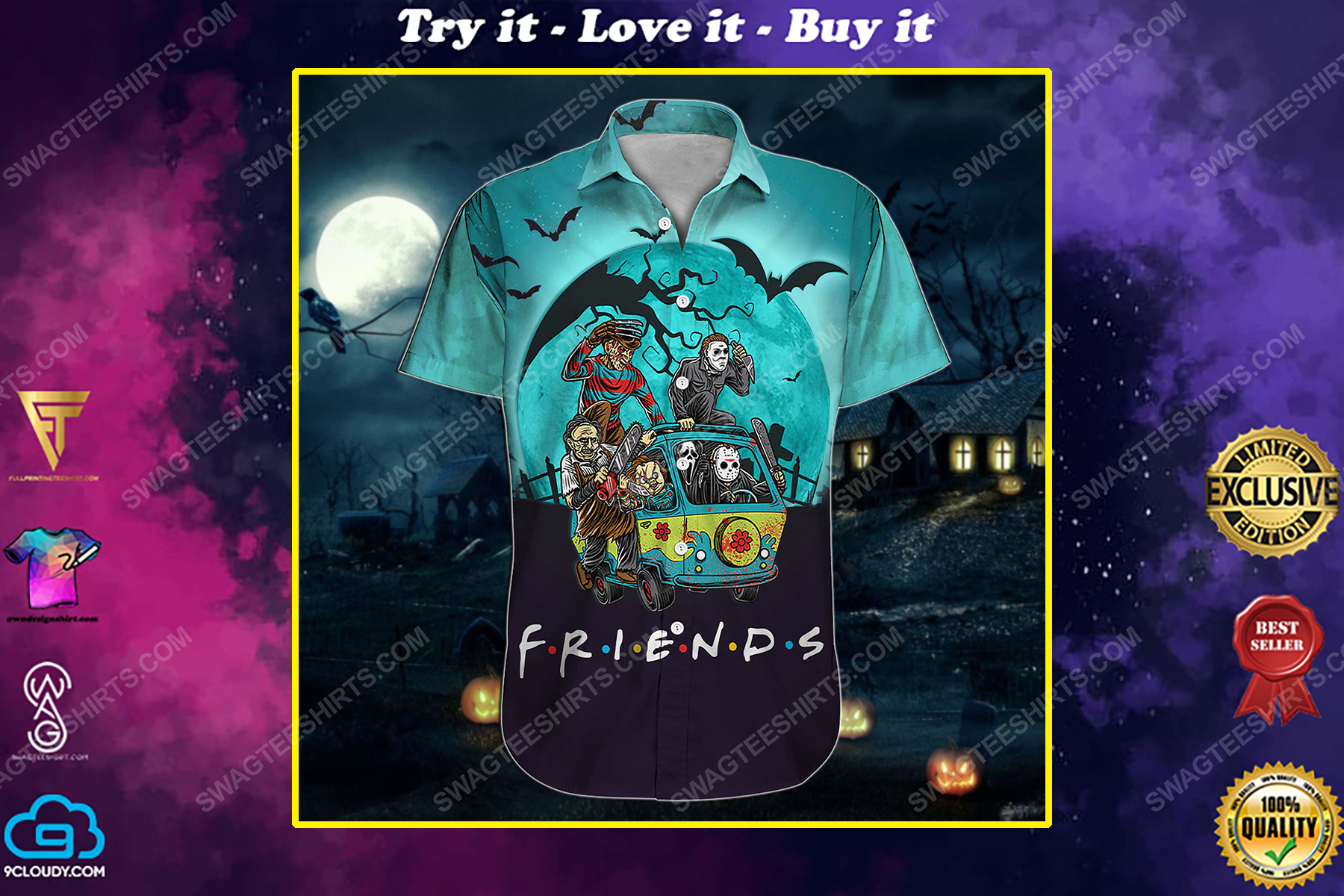 Halloween night horror movie villains friends tv show all over print shirt