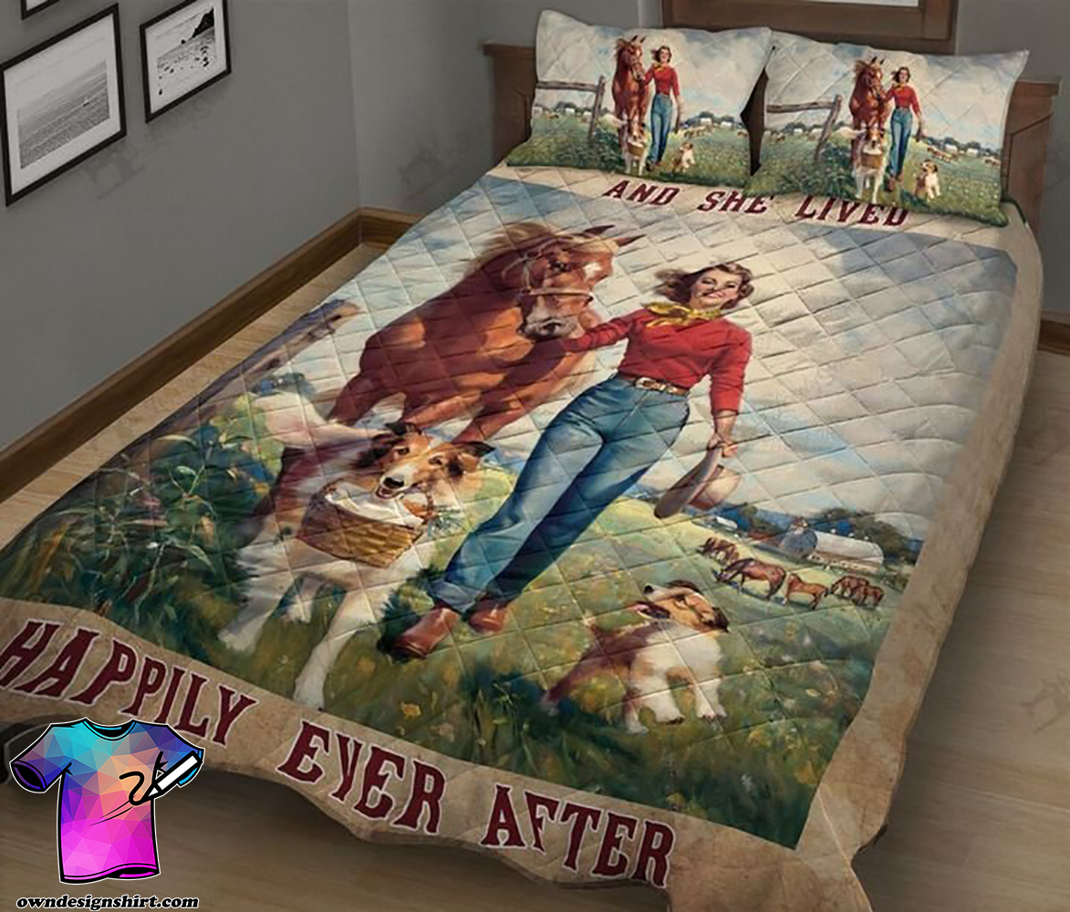 Horses dogs and she lived happily ever after full printing quilt