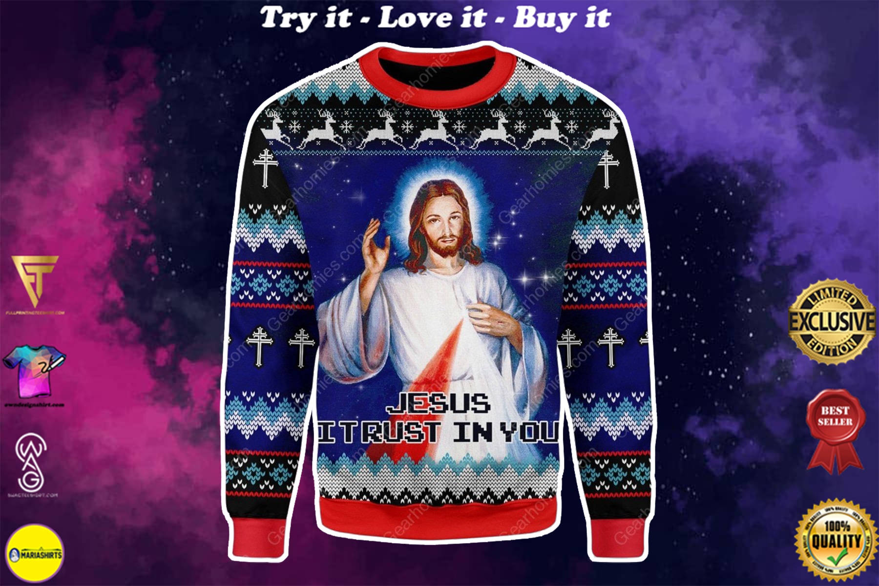 Jesus i trust in you all over printed ugly christmas sweater