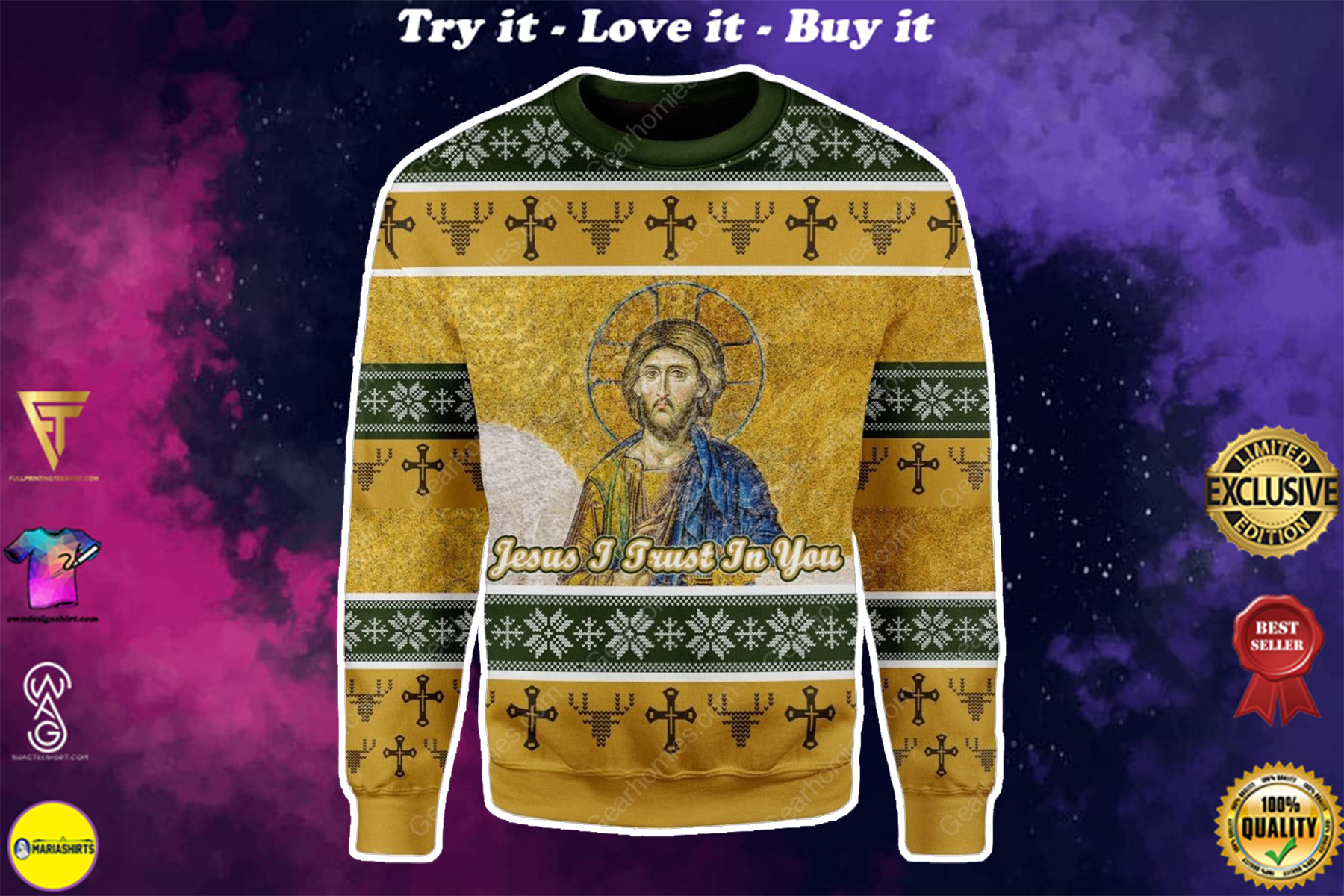 Jesus i trust in you vintage all over printed ugly christmas sweater