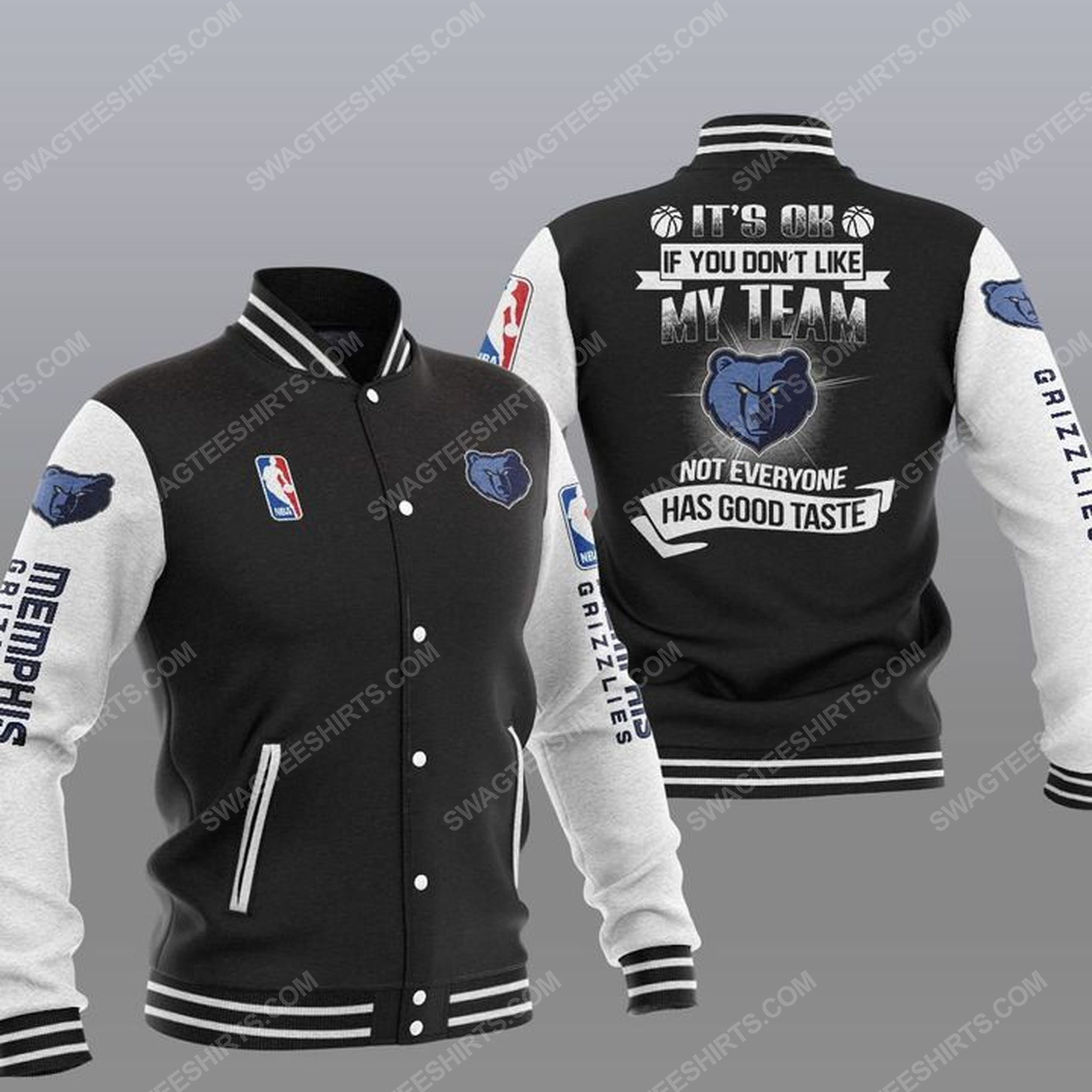 NBA memphis grizzlies all over print baseball jacket - black 1