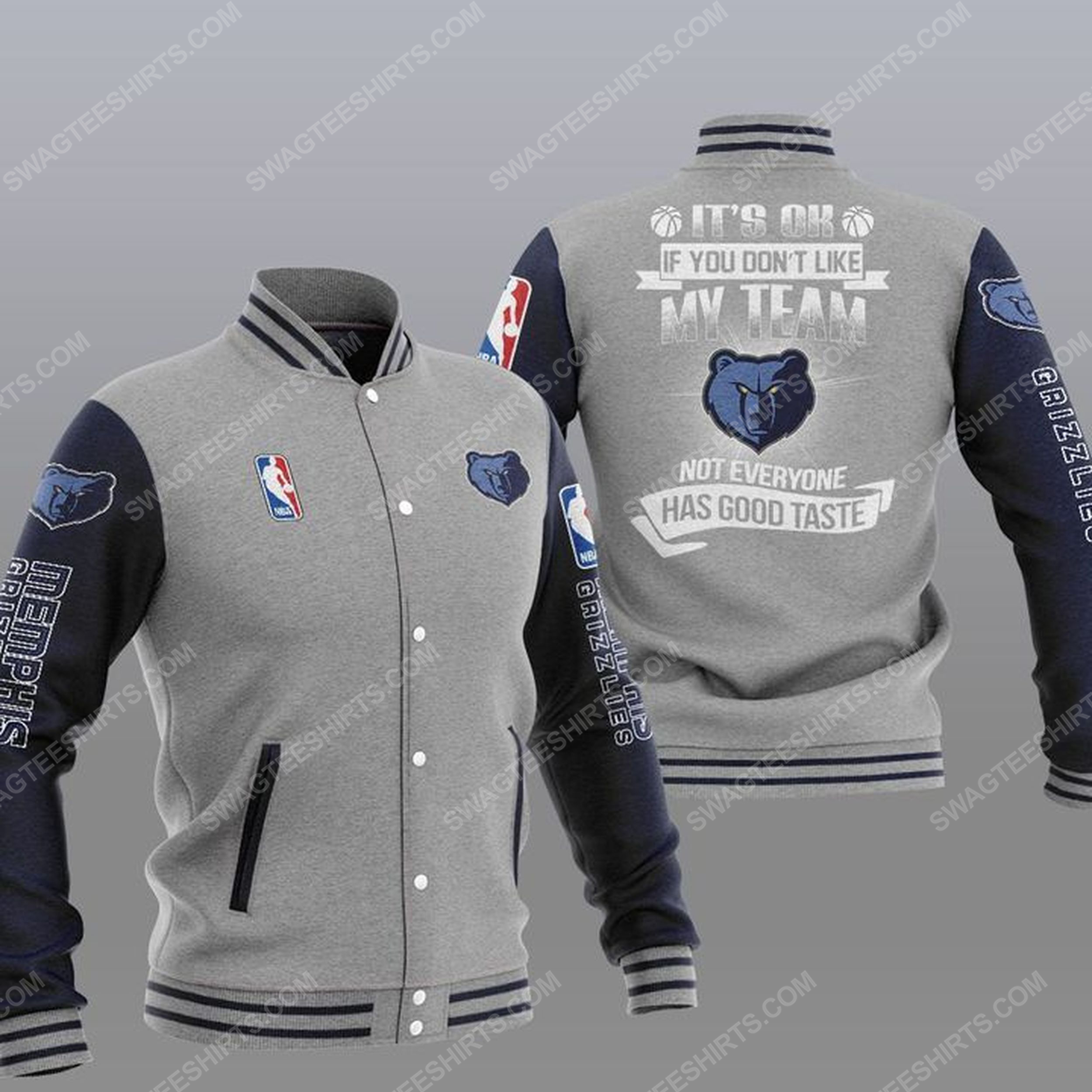 NBA memphis grizzlies all over print baseball jacket - gray 1