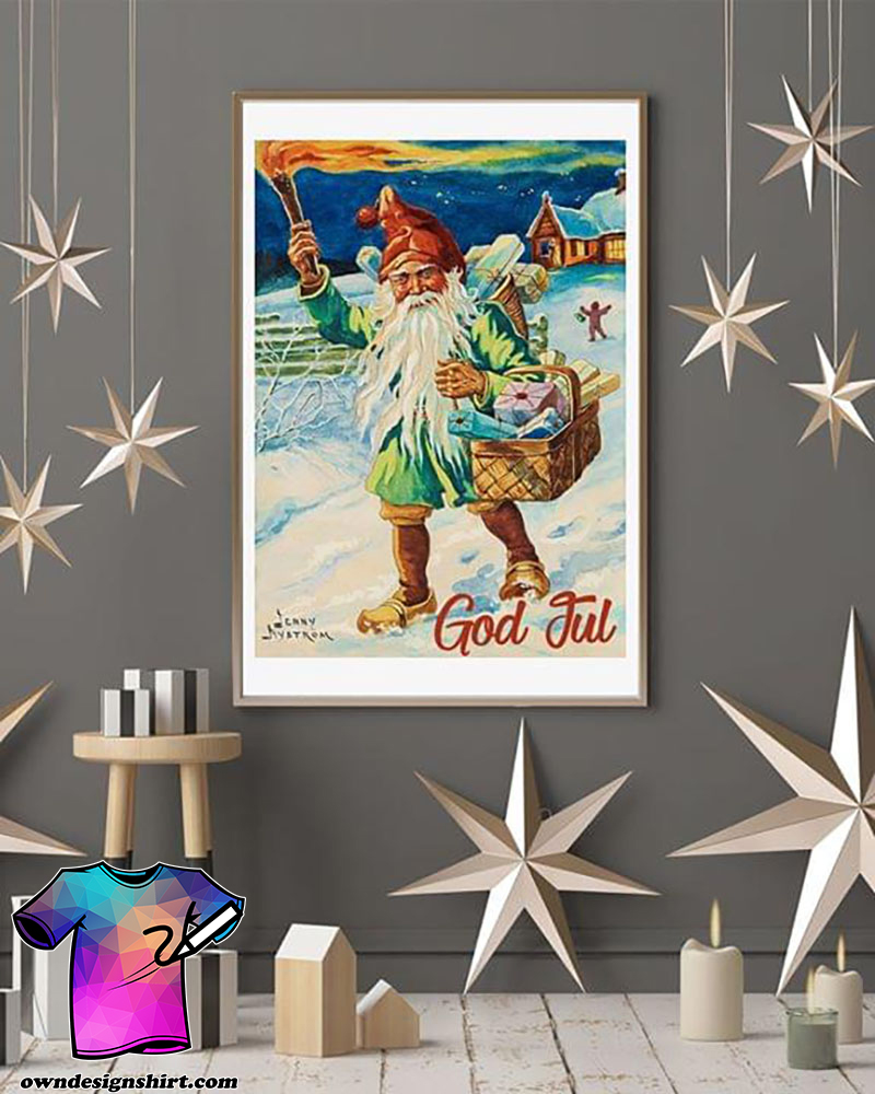 Norway god jul nisse 1947 vintage christmas poster