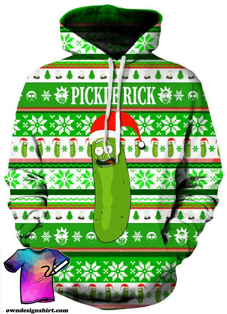 Rick and morty pickle rick ugly christmas all over print hoodie