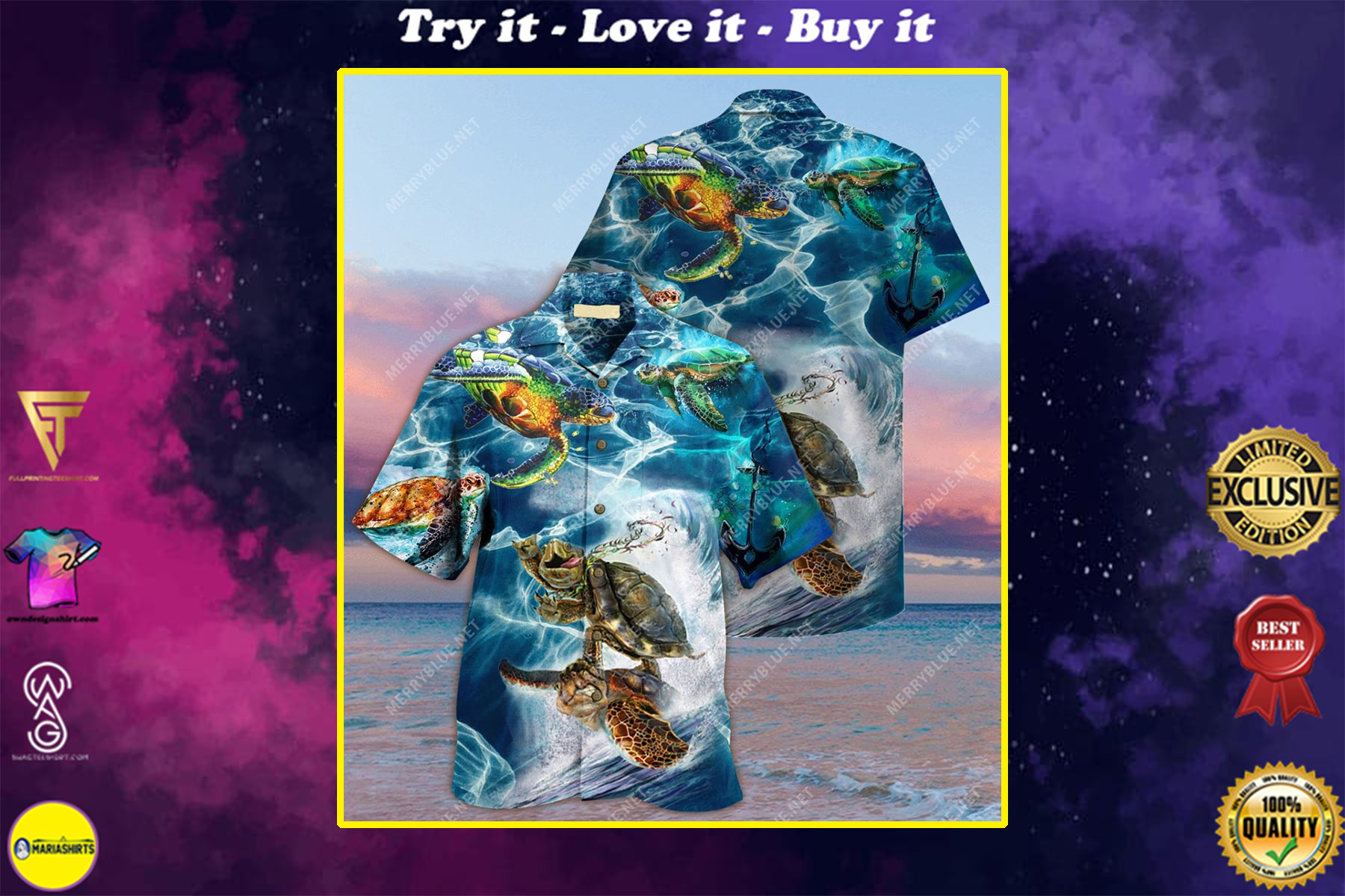 Sea turtles all over printed hawaiian shirt
