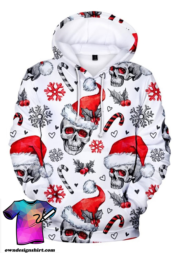 Skull christmas full printing hoodie