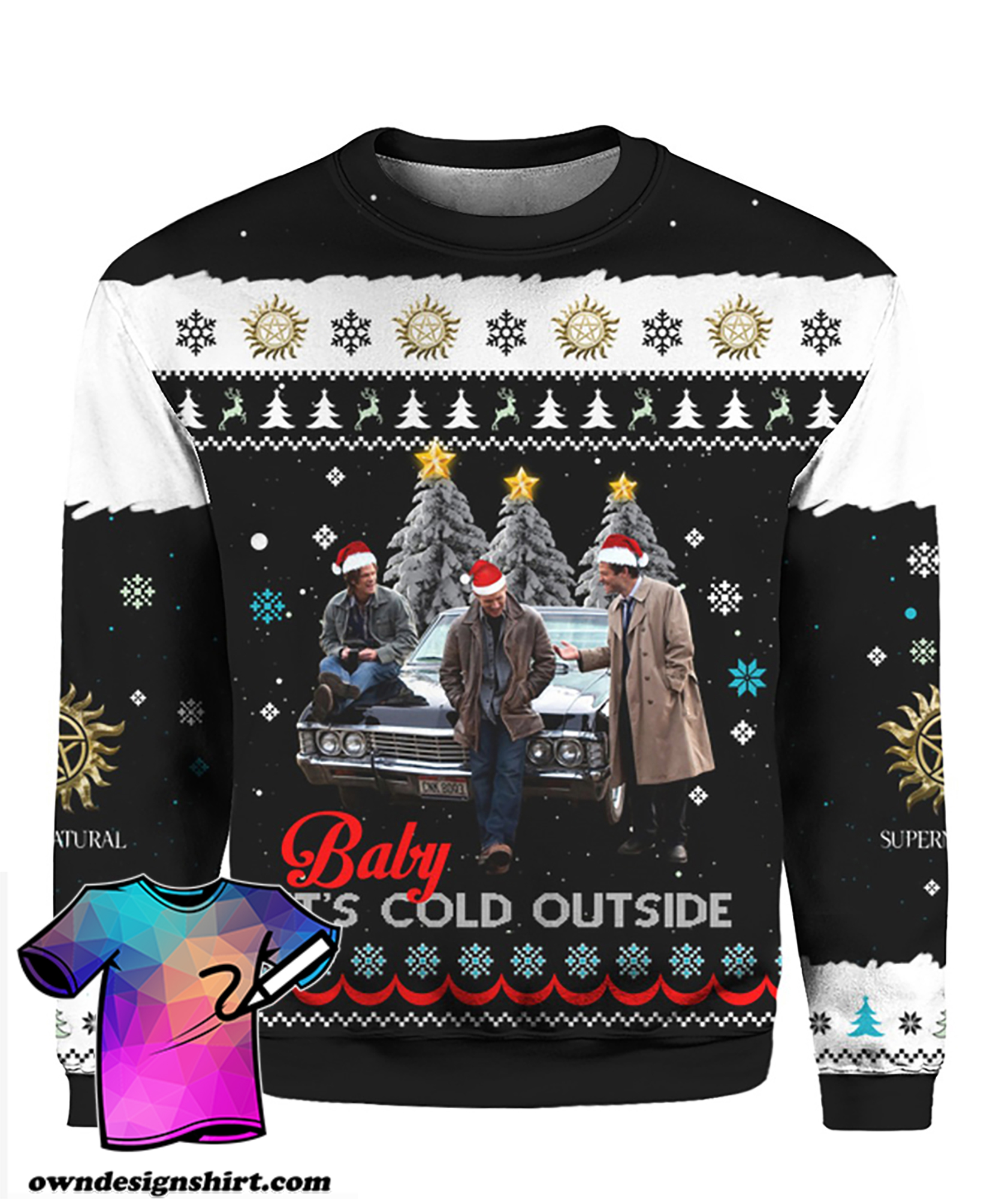 Supernatural baby it's cold outside ugly christmas sweater