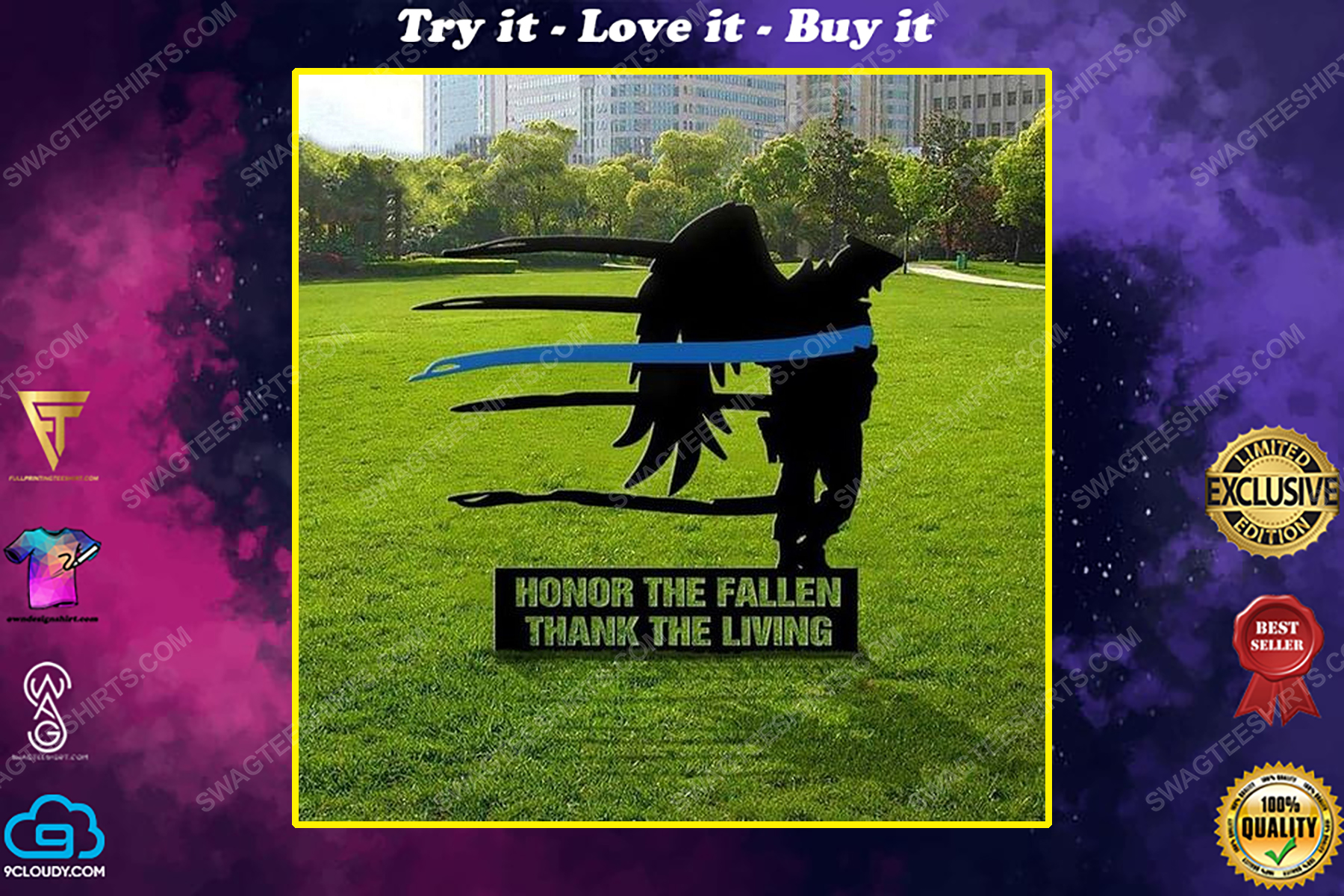 Support law enforcement patriot day thin blue line honor the fallen thank the living yard sign