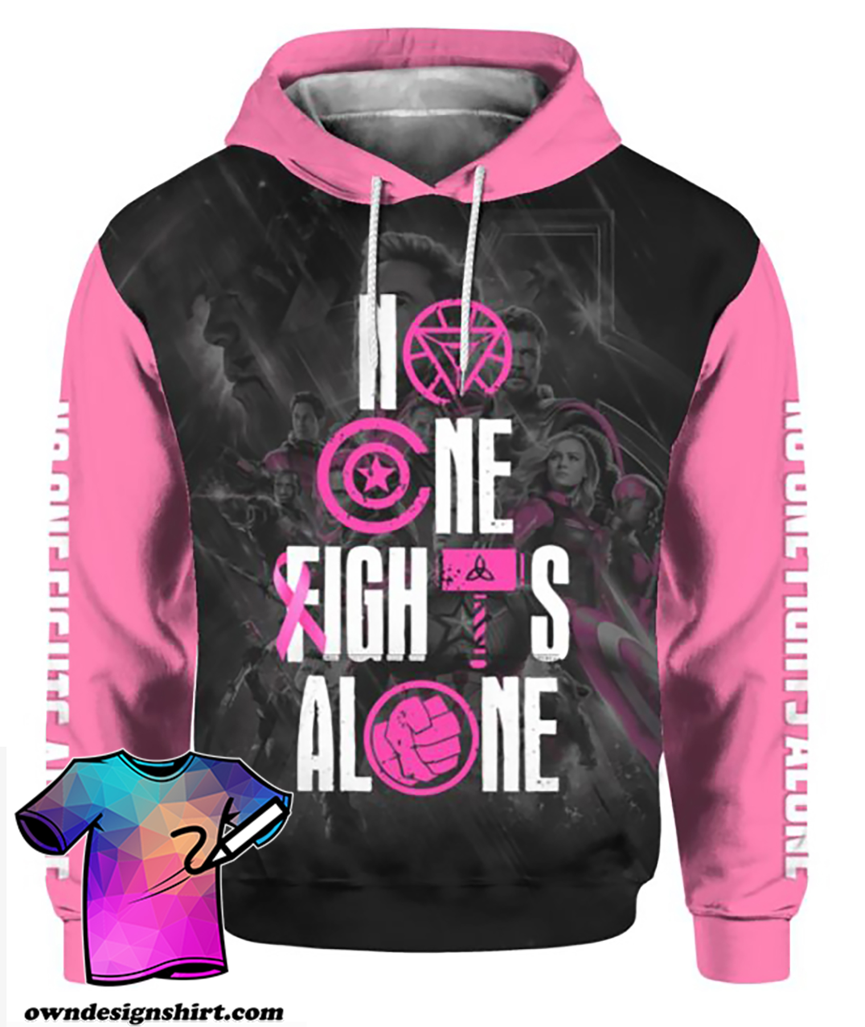 The avengers no one fights alone breast cancer awareness all over printed hoodie