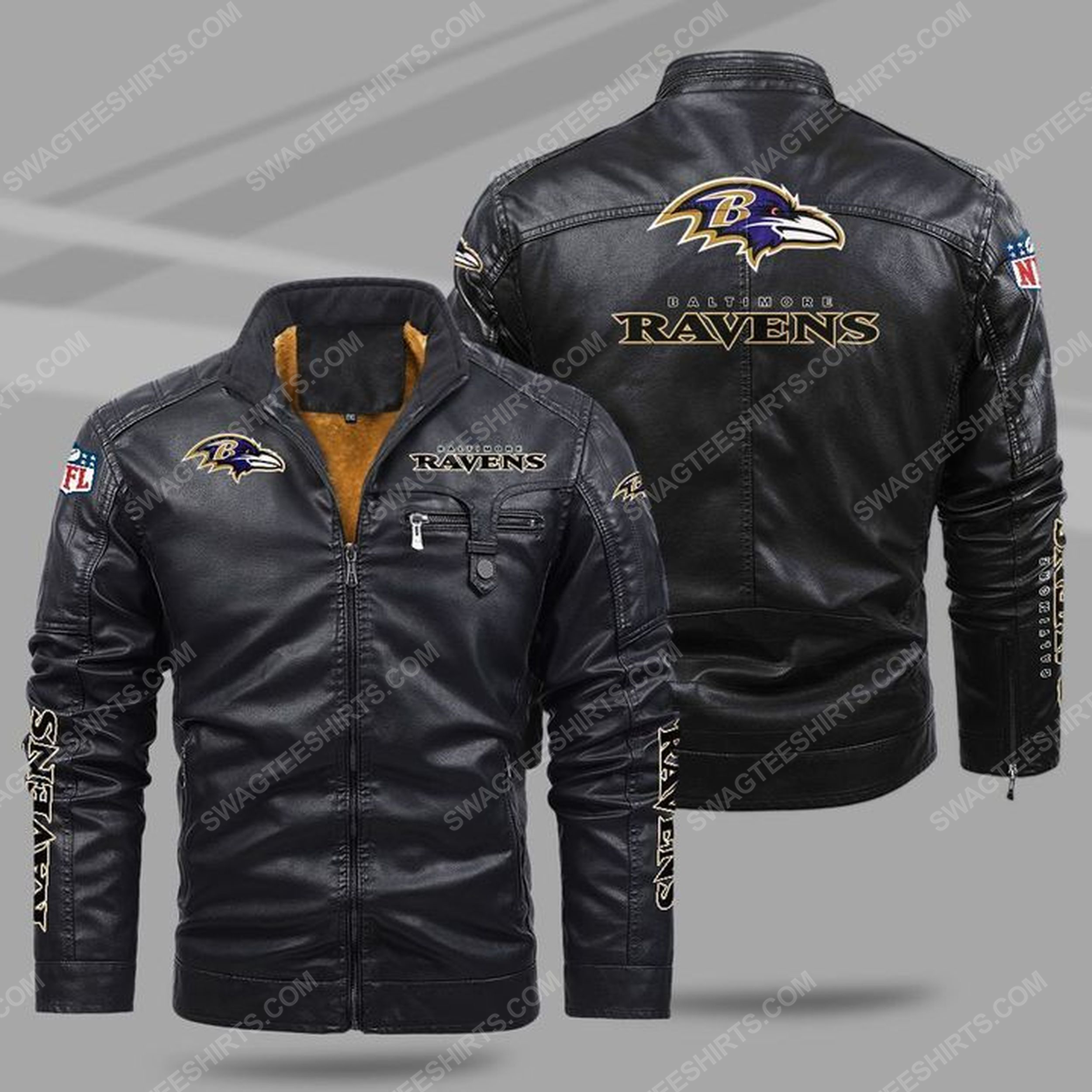 The baltimore ravens nfl all over print fleece leather jacket - black 1 - Copy