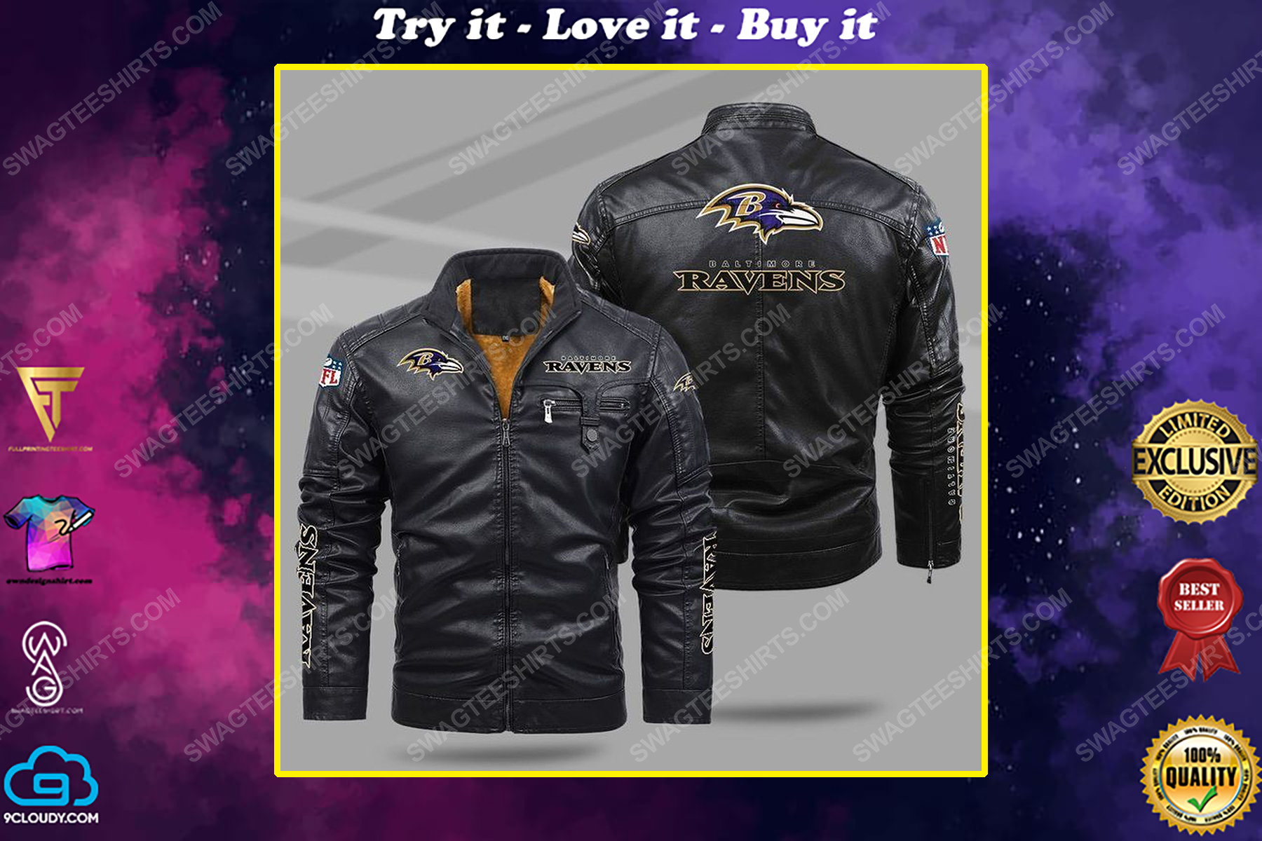 The baltimore ravens nfl all over print fleece leather jacket