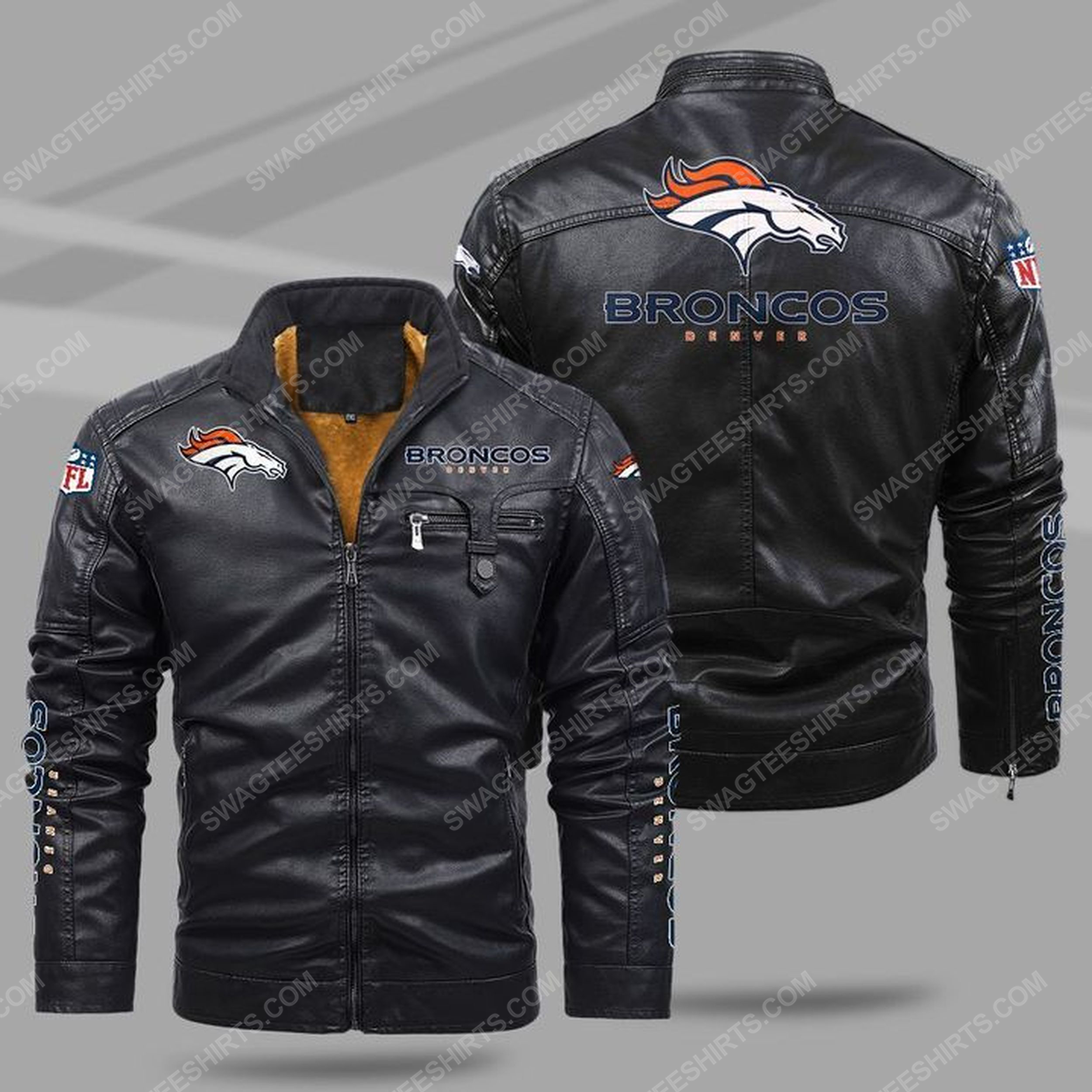 The denver broncos nfl all over print fleece leather jacket - black 1 - Copy