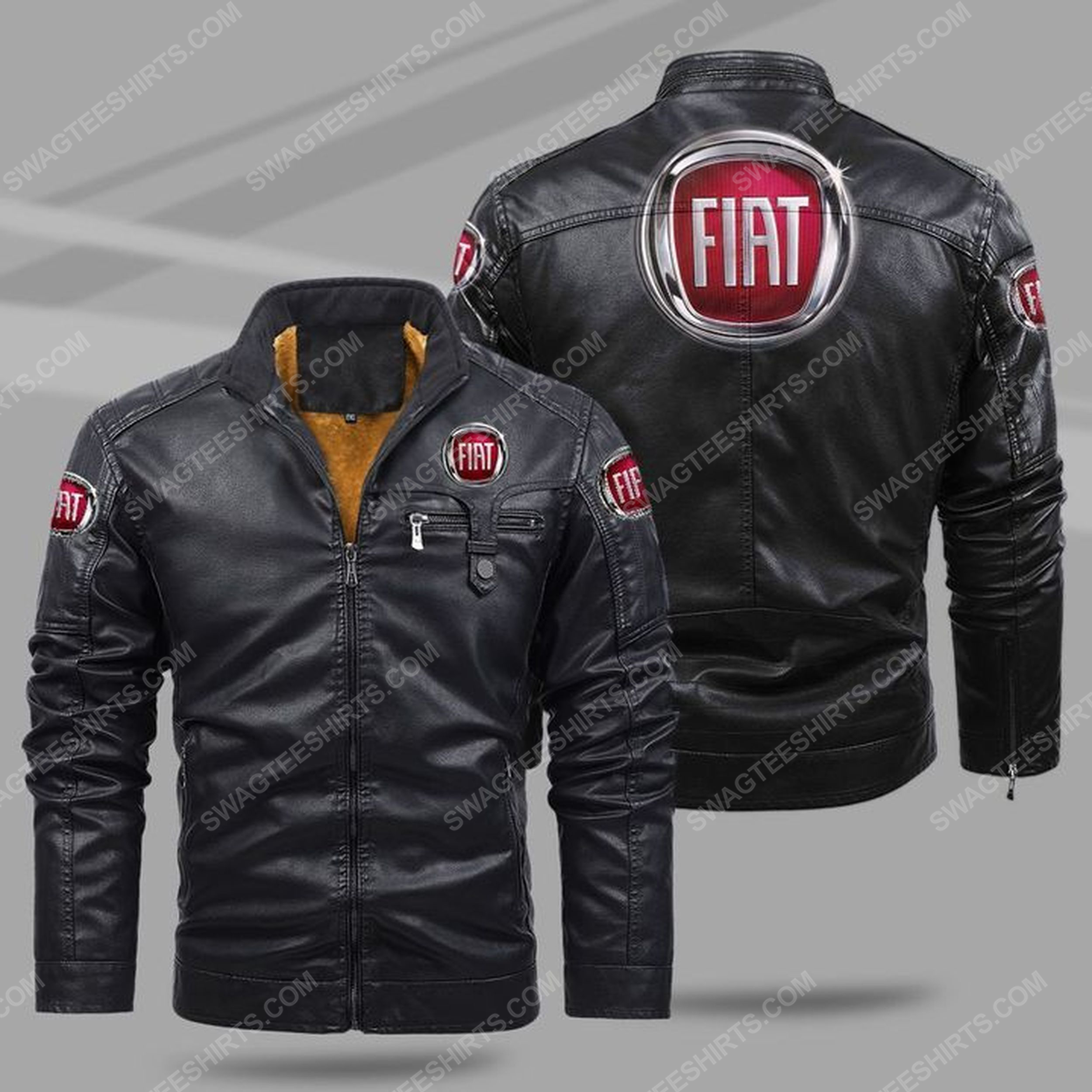 The fiat car all over print fleece leather jacket - black 1 - Copy