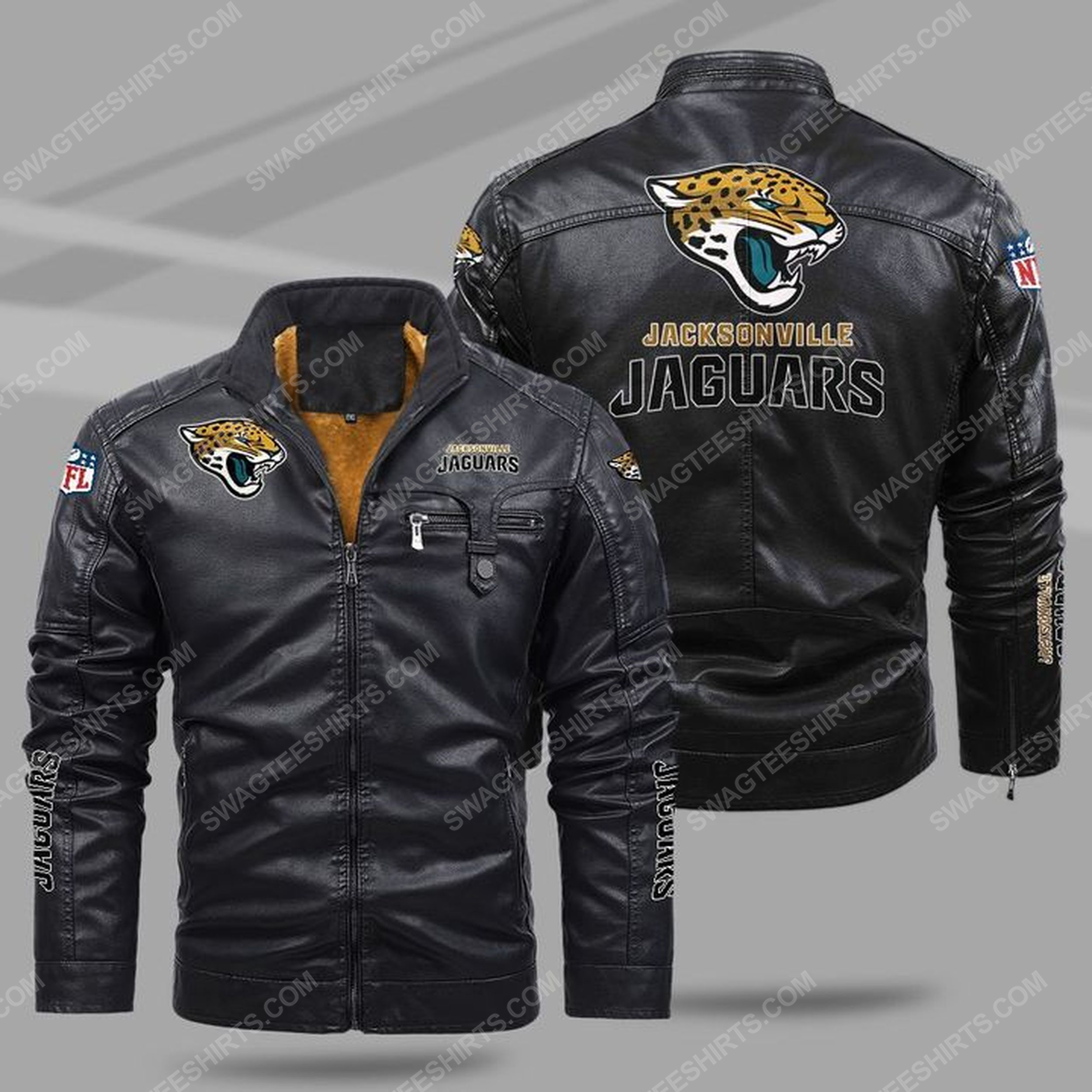 The jacksonville jaguars nfl all over print fleece leather jacket - black 1