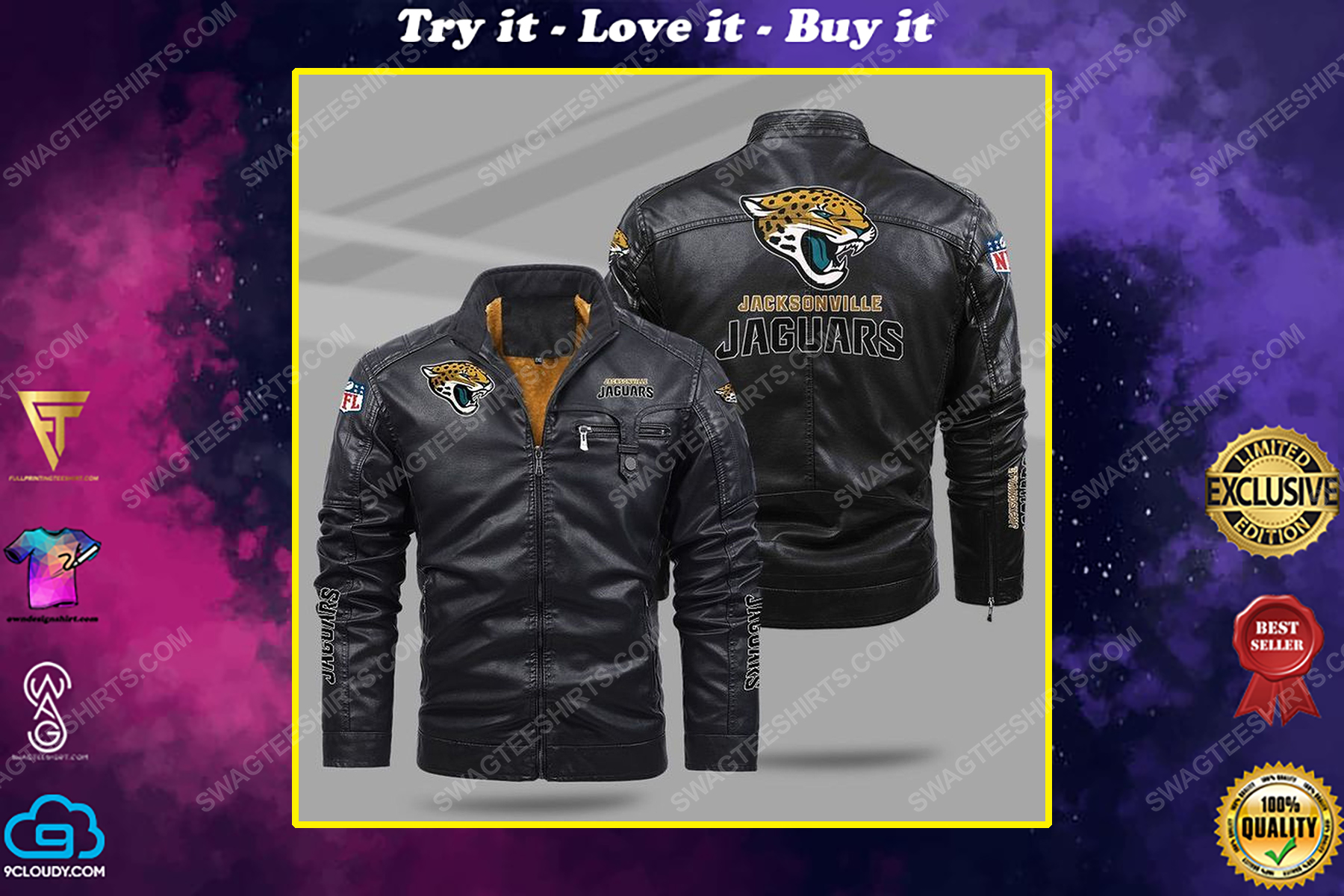 The jacksonville jaguars nfl all over print fleece leather jacket
