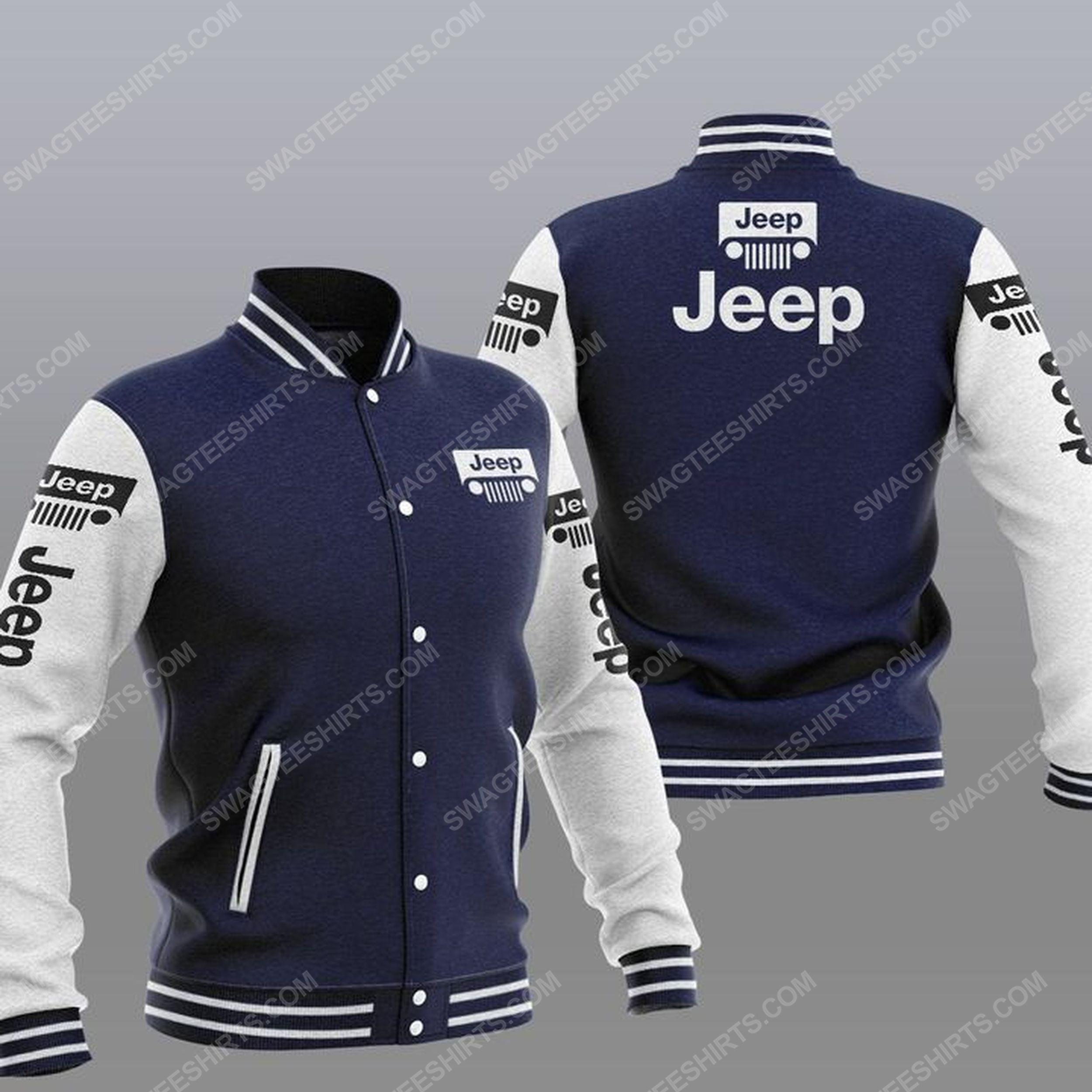 The jeep car symbol all over print baseball jacket - navy 1