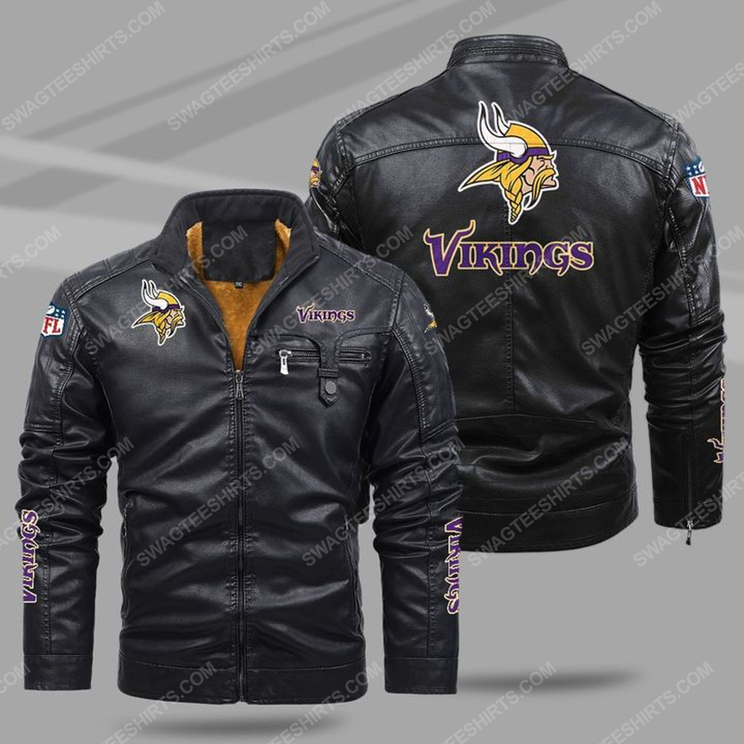 The minnesota vikings nfl all over print fleece leather jacket - black 1 - Copy