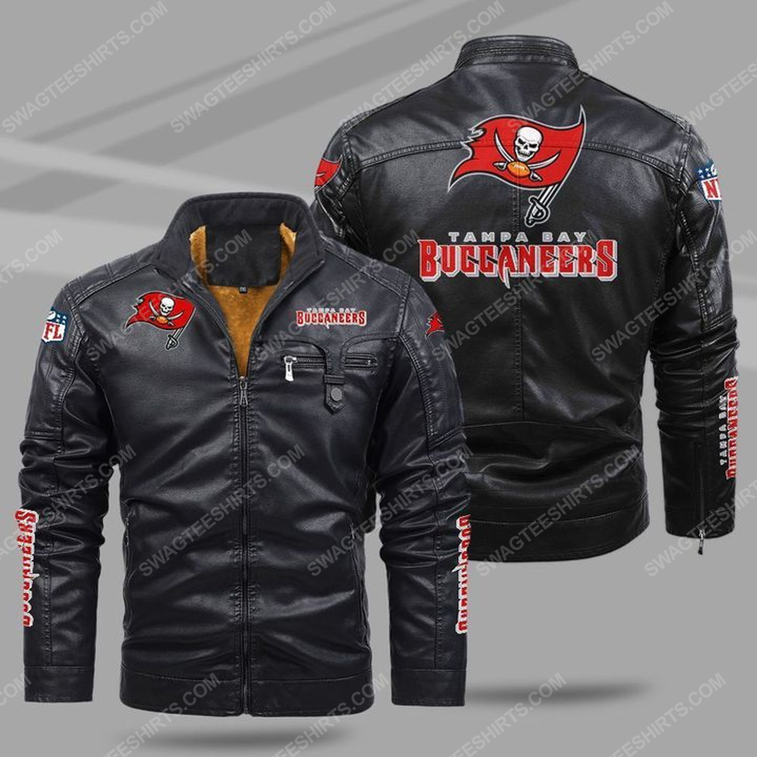The tampa bay buccaneers nfl all over print fleece leather jacket - black 1 - Copy