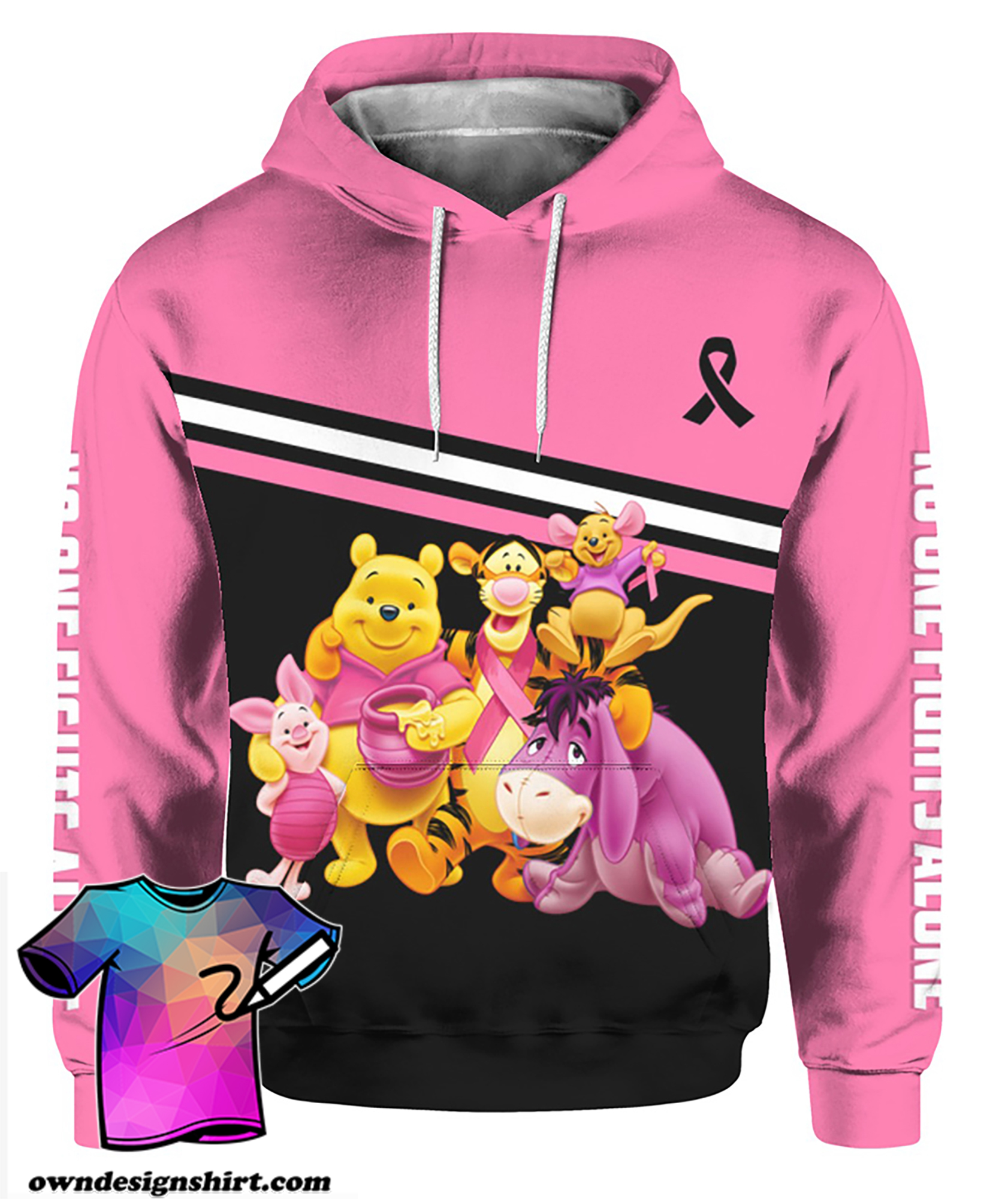 Winnie-the-pooh breast cancer awareness all over printed hoodie