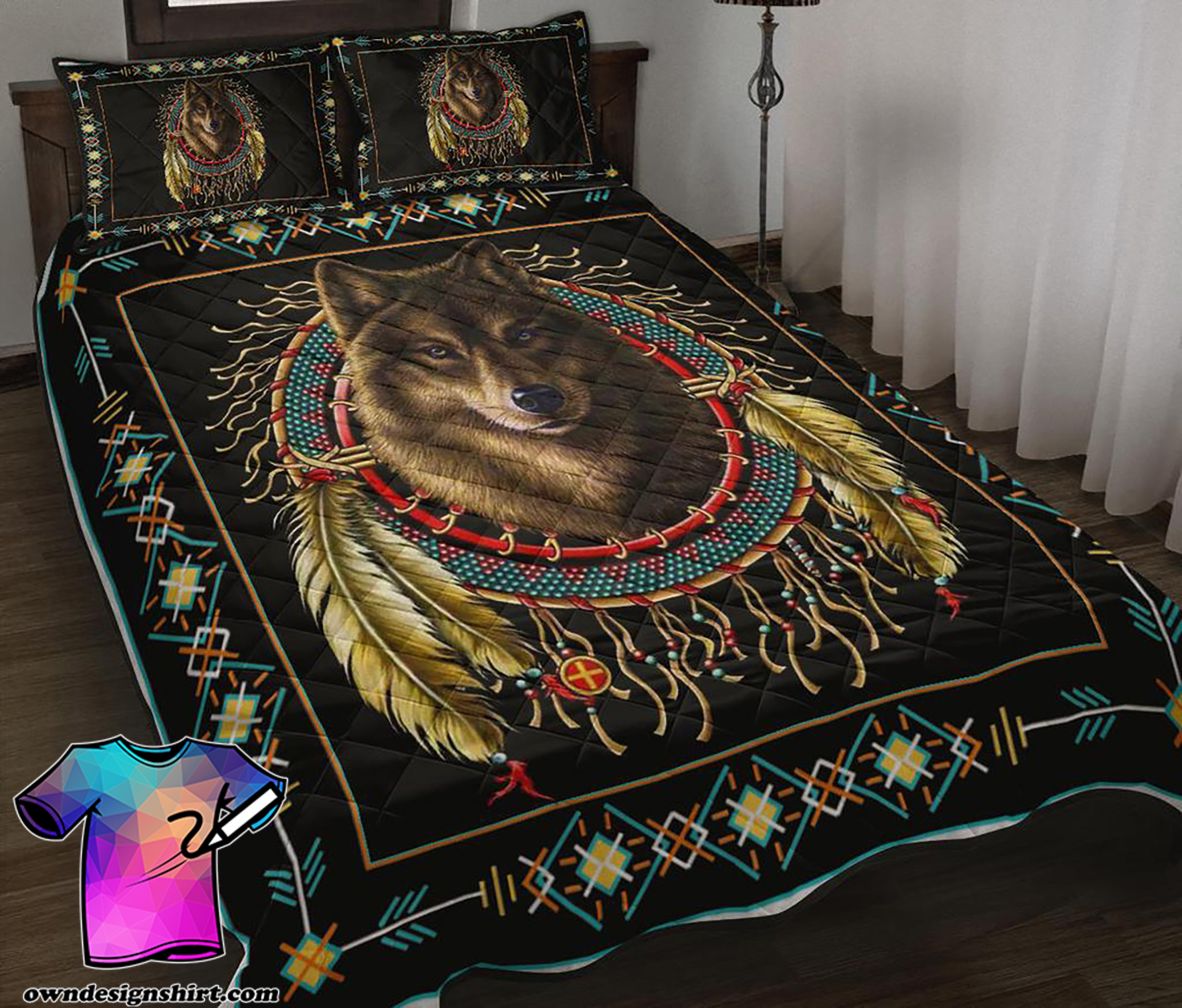 Wolf dreamcatcher native american quilt
