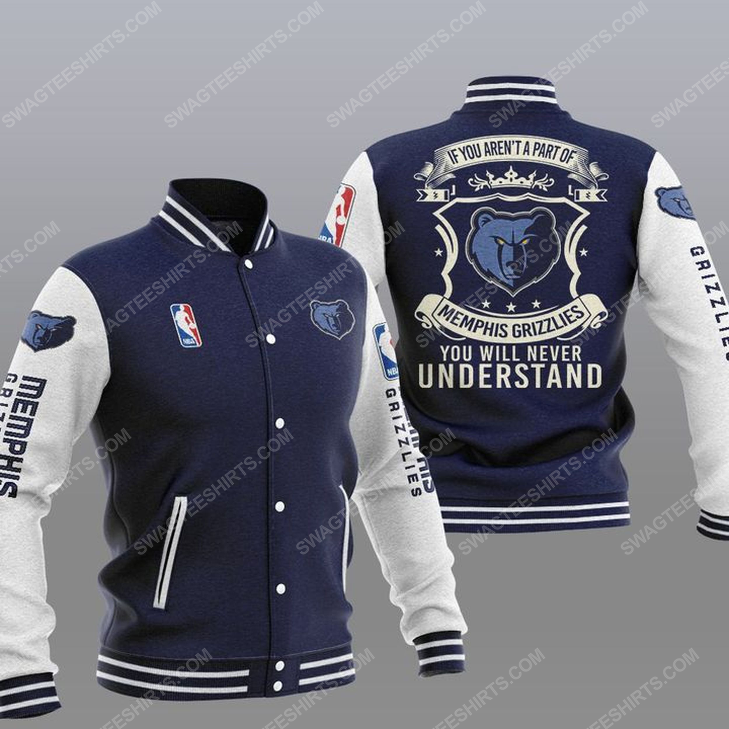 You will never understand memphis grizzlies all over print baseball jacket - navy 1