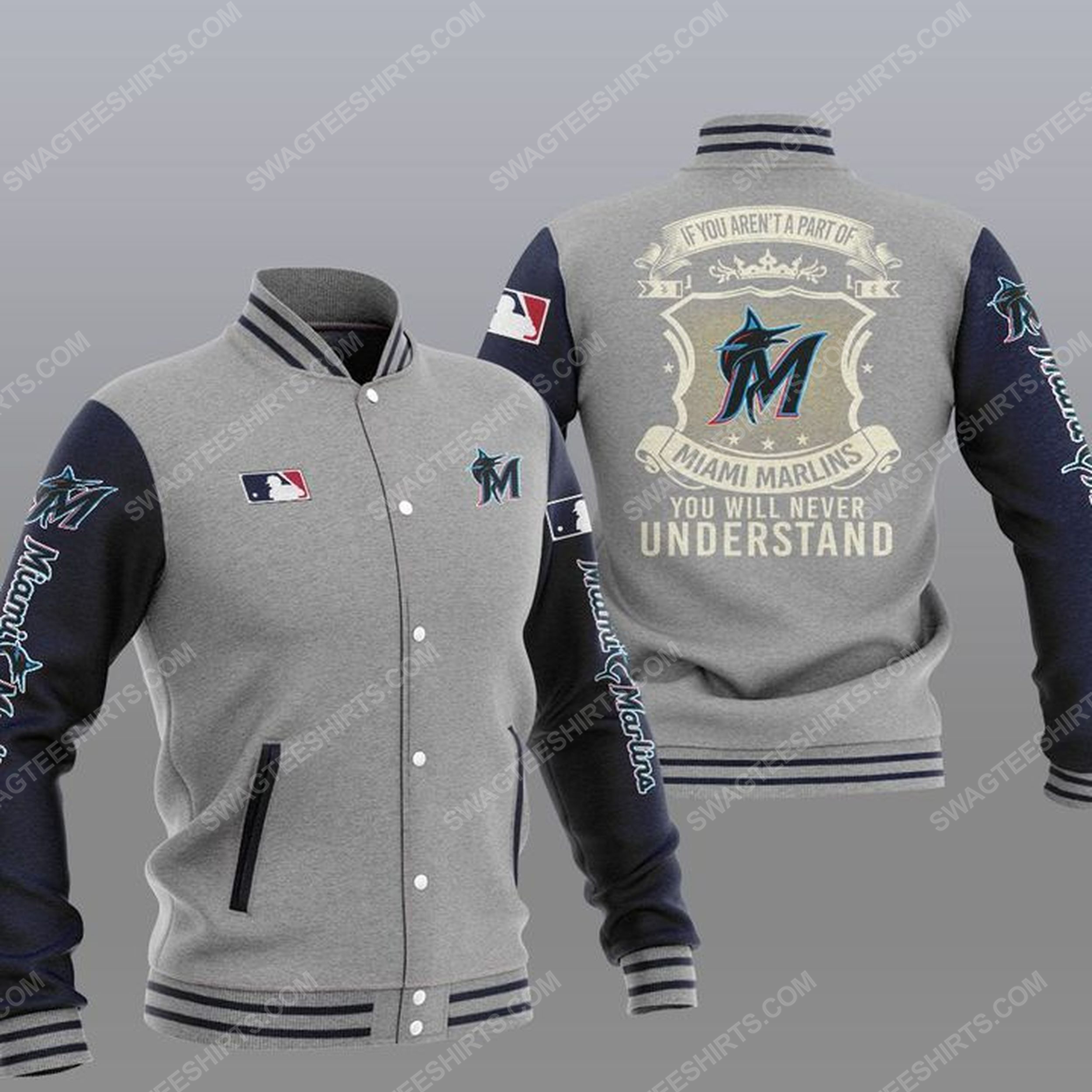You will never understand miami marlins all over print baseball jacket - gray 1
