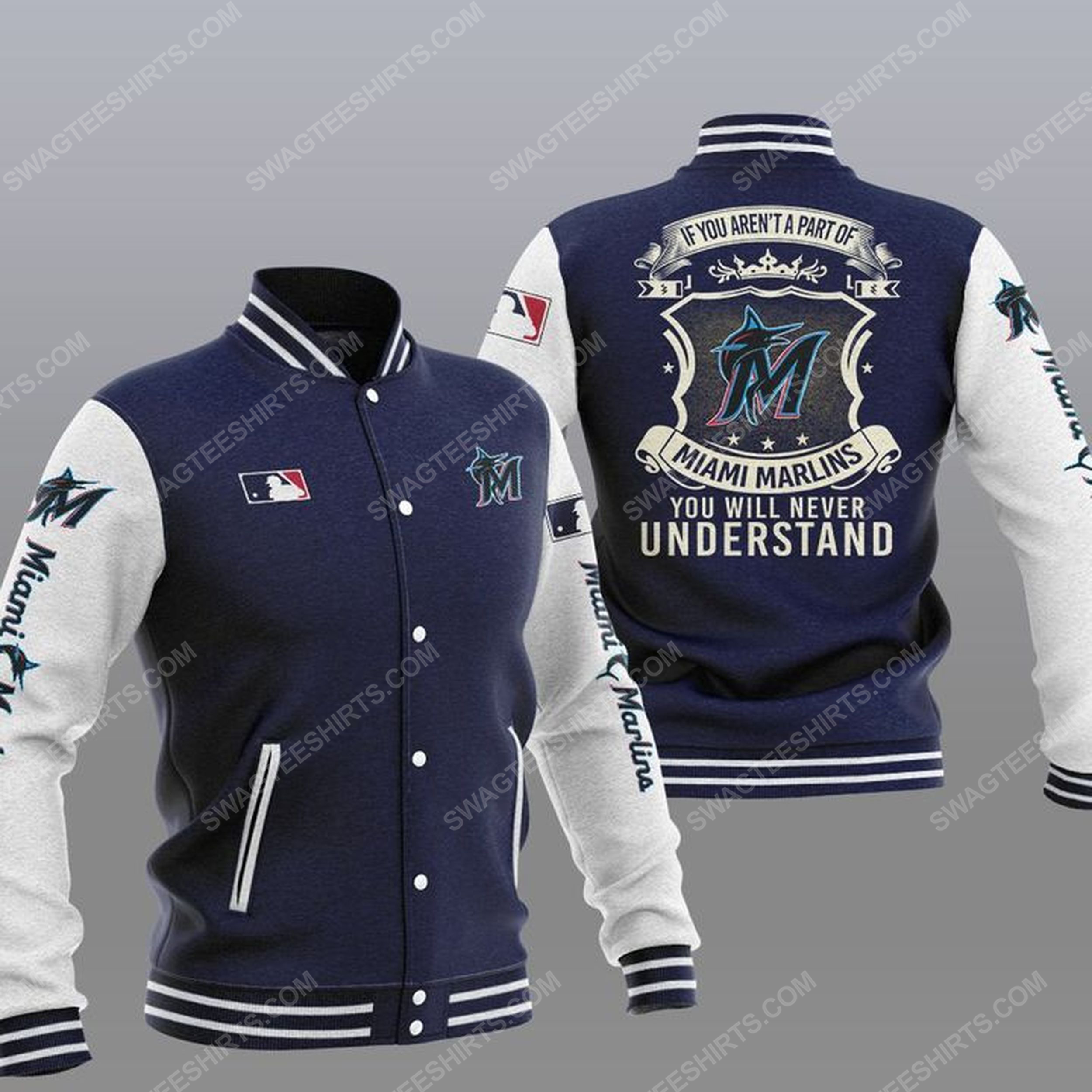 You will never understand miami marlins all over print baseball jacket - navy 1