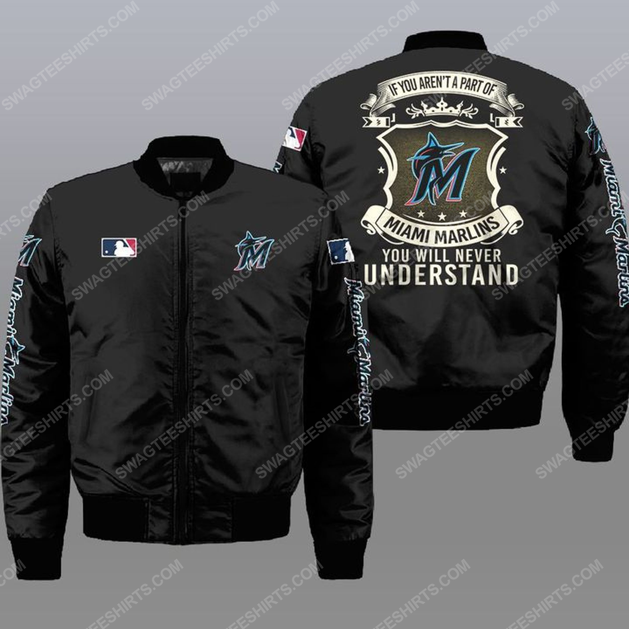 You will never understand miami marlins all over print bomber jacket - black 1