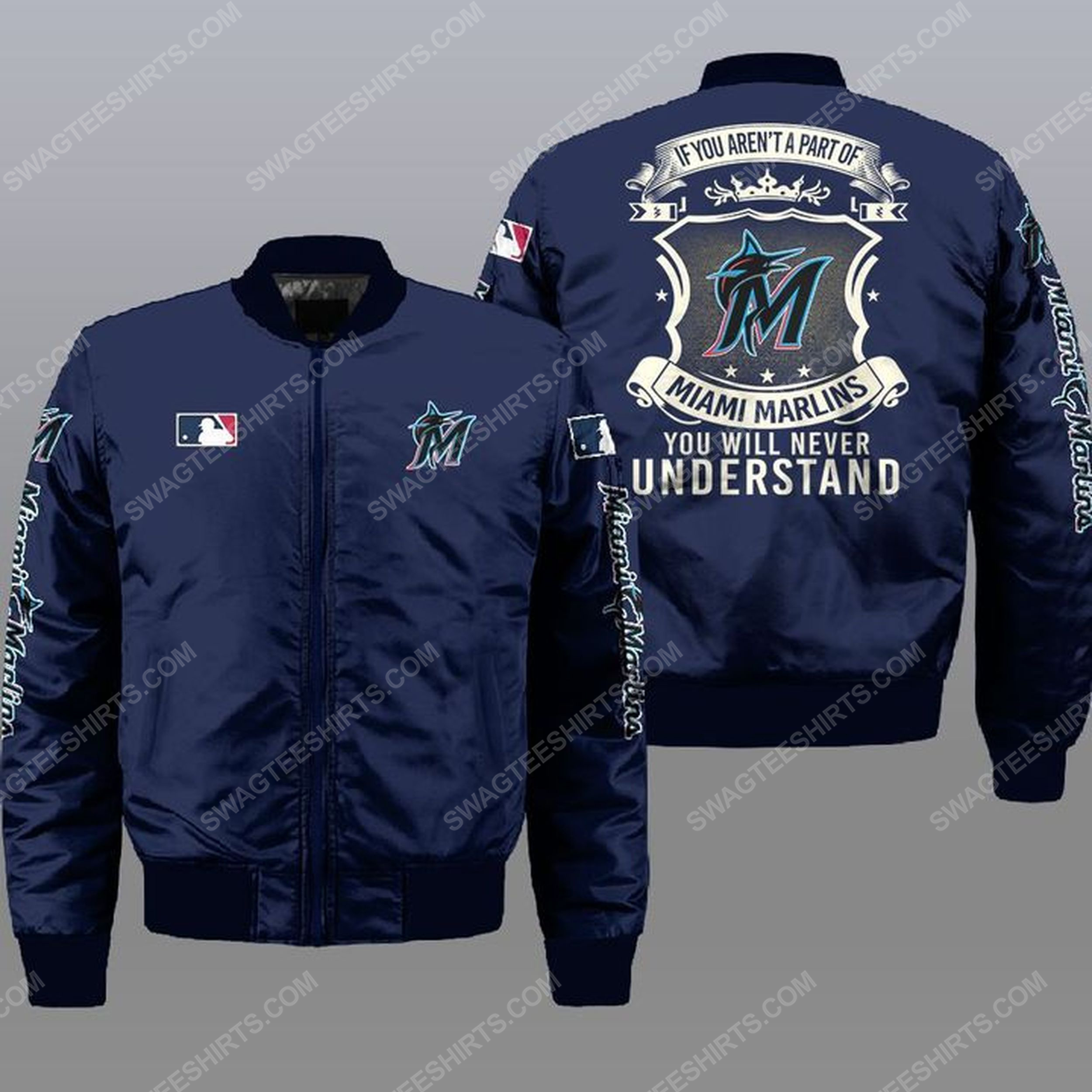You will never understand miami marlins all over print bomber jacket -navy 1
