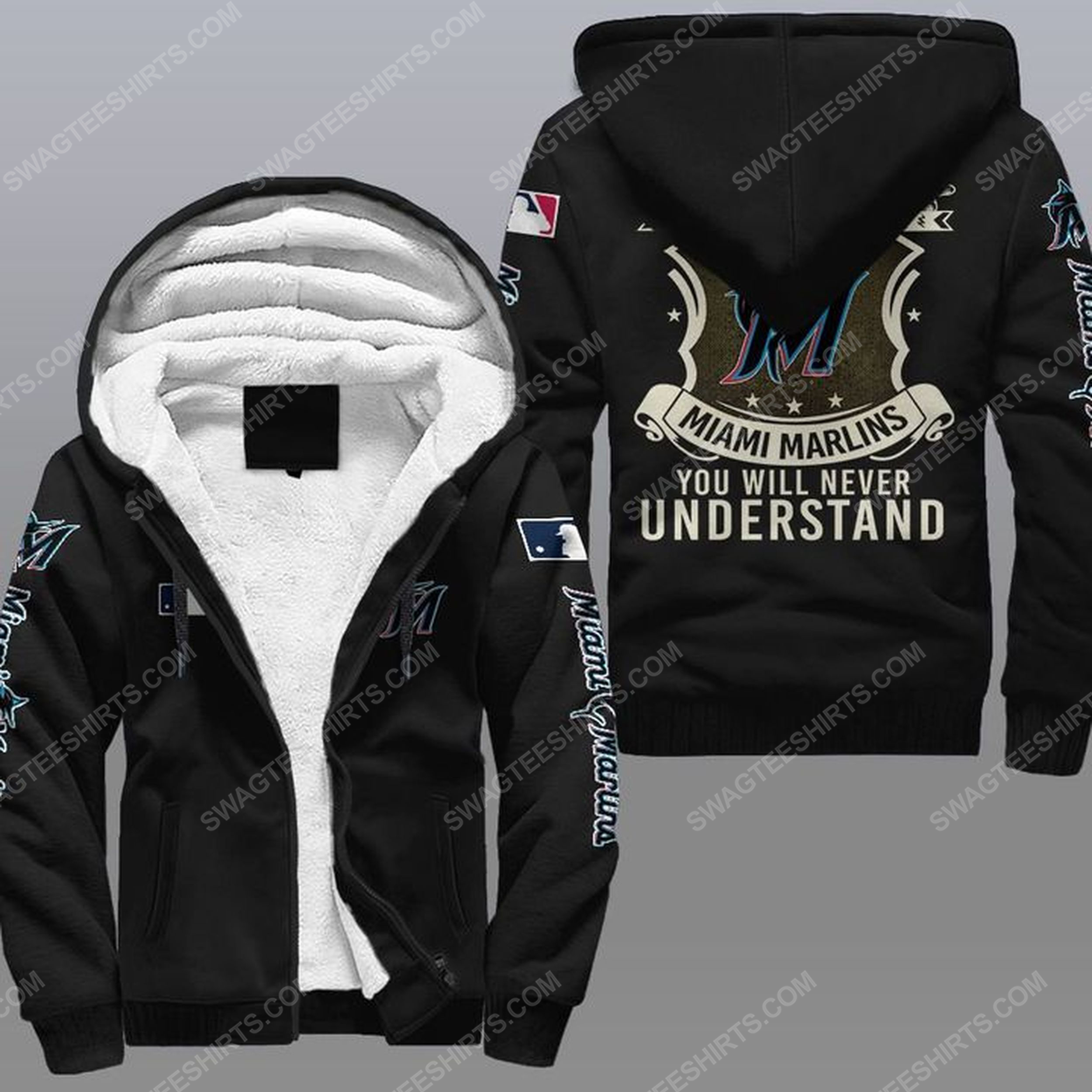 You will never understand miami marlins all over print fleece hoodie - black 1